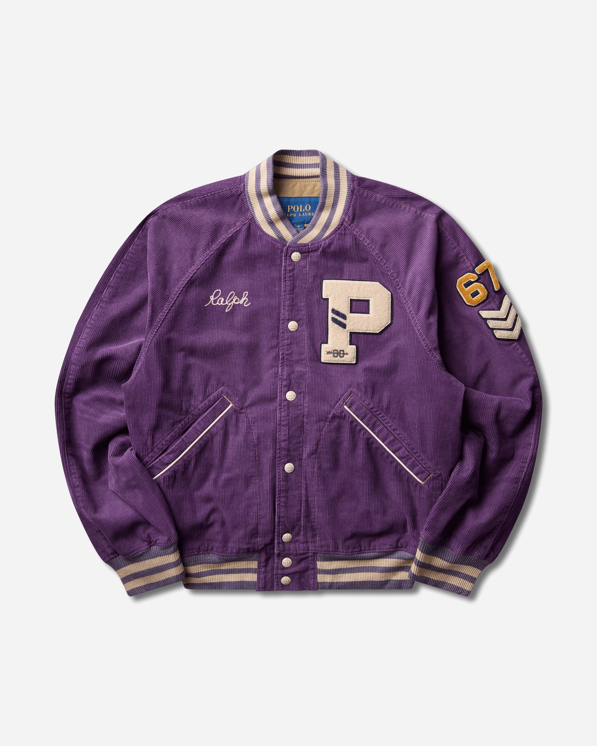 Polo Ralph Lauren Men's Corduroy Letterman Jacket New Violet Washed