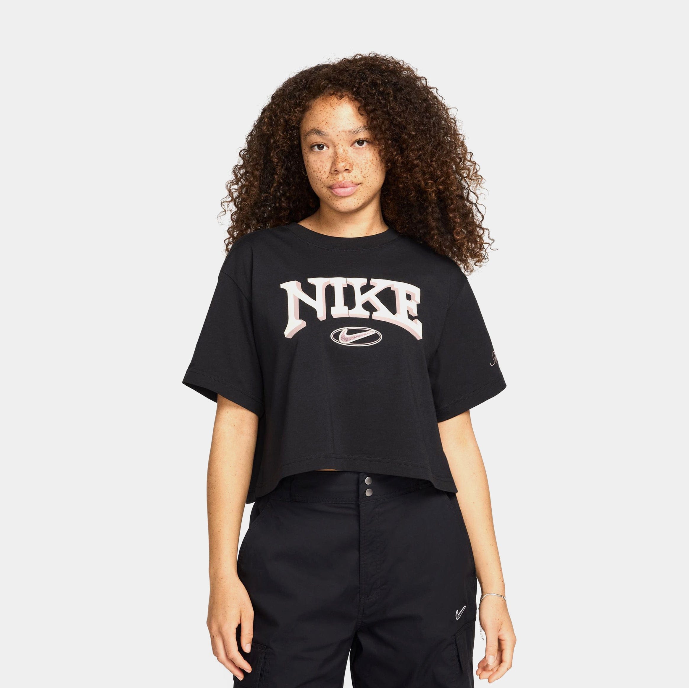 Nike NSW Loose Cropped Womens Short Sleeve Shirt (Black/White)