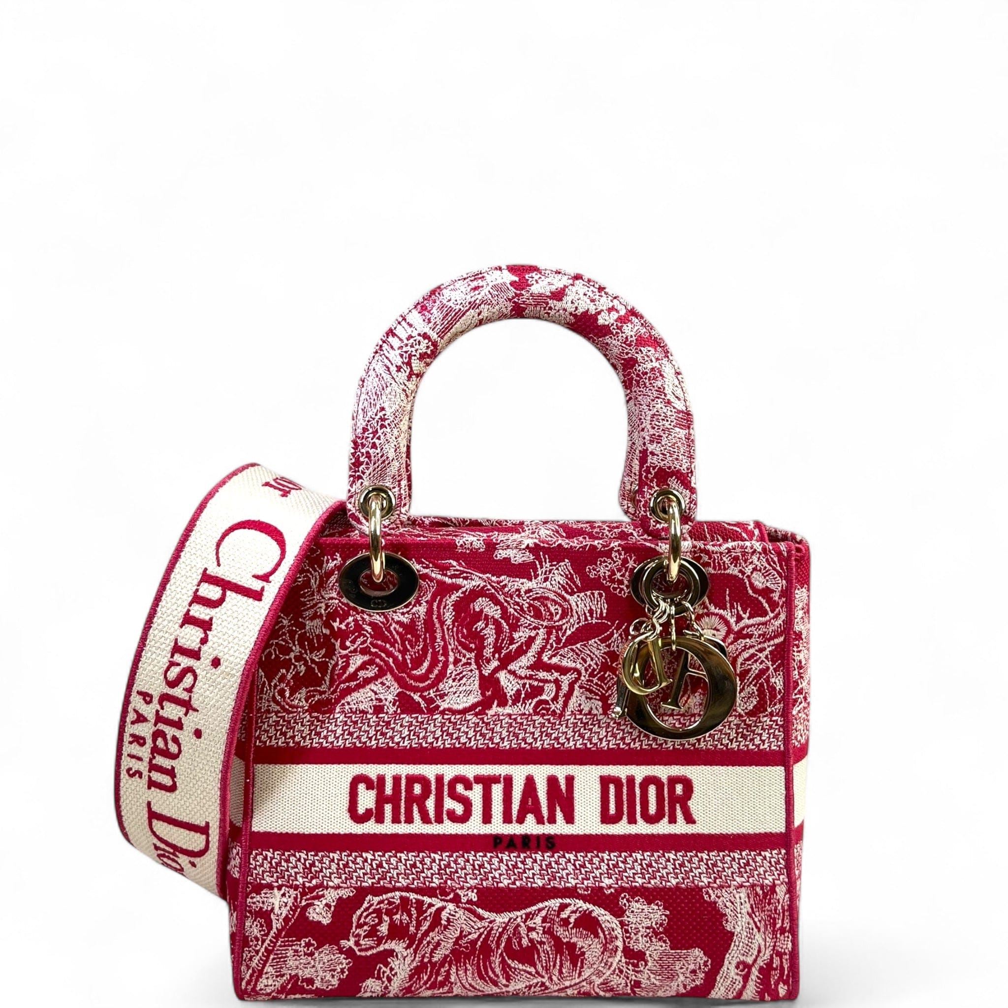Christian Dior Lady D - Lite Bag Toile De Jouy Pink Embroidered Canvas