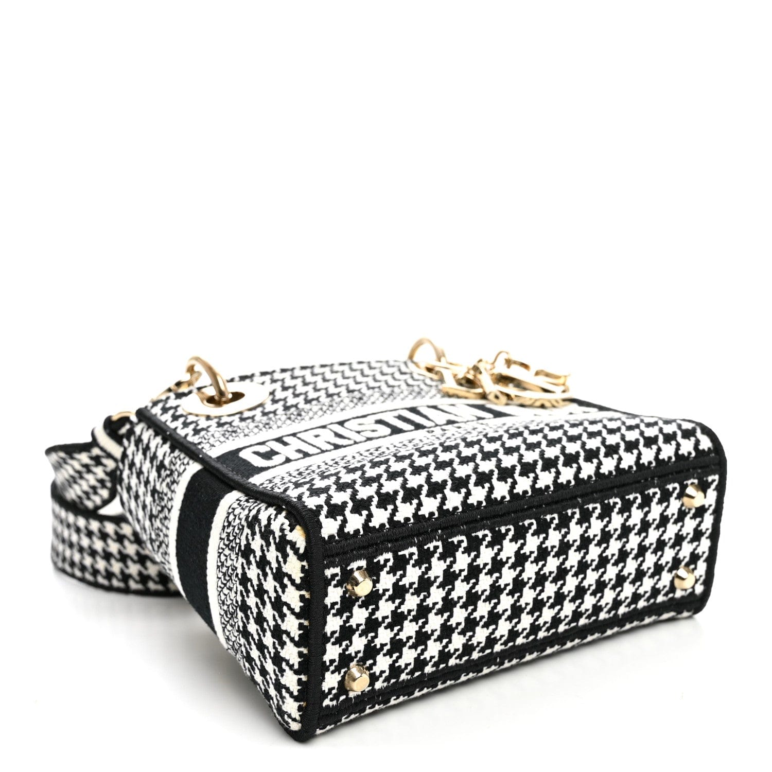 Christian Dior Canvas Houndstooth Embroidered Mini Lady D - Lite Black White
