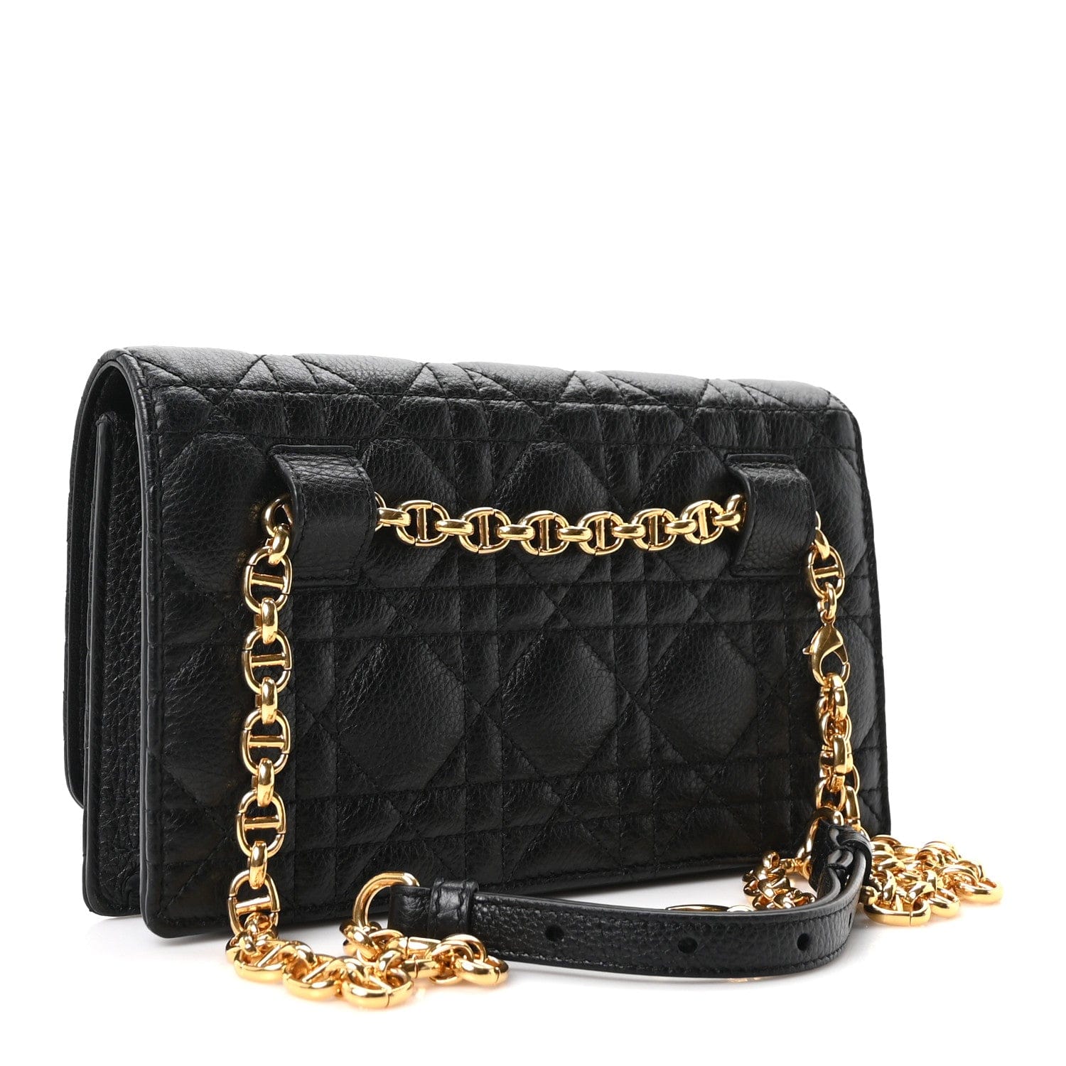 Christian Dior Supple Calfskin Caro Pouch with Chain Black