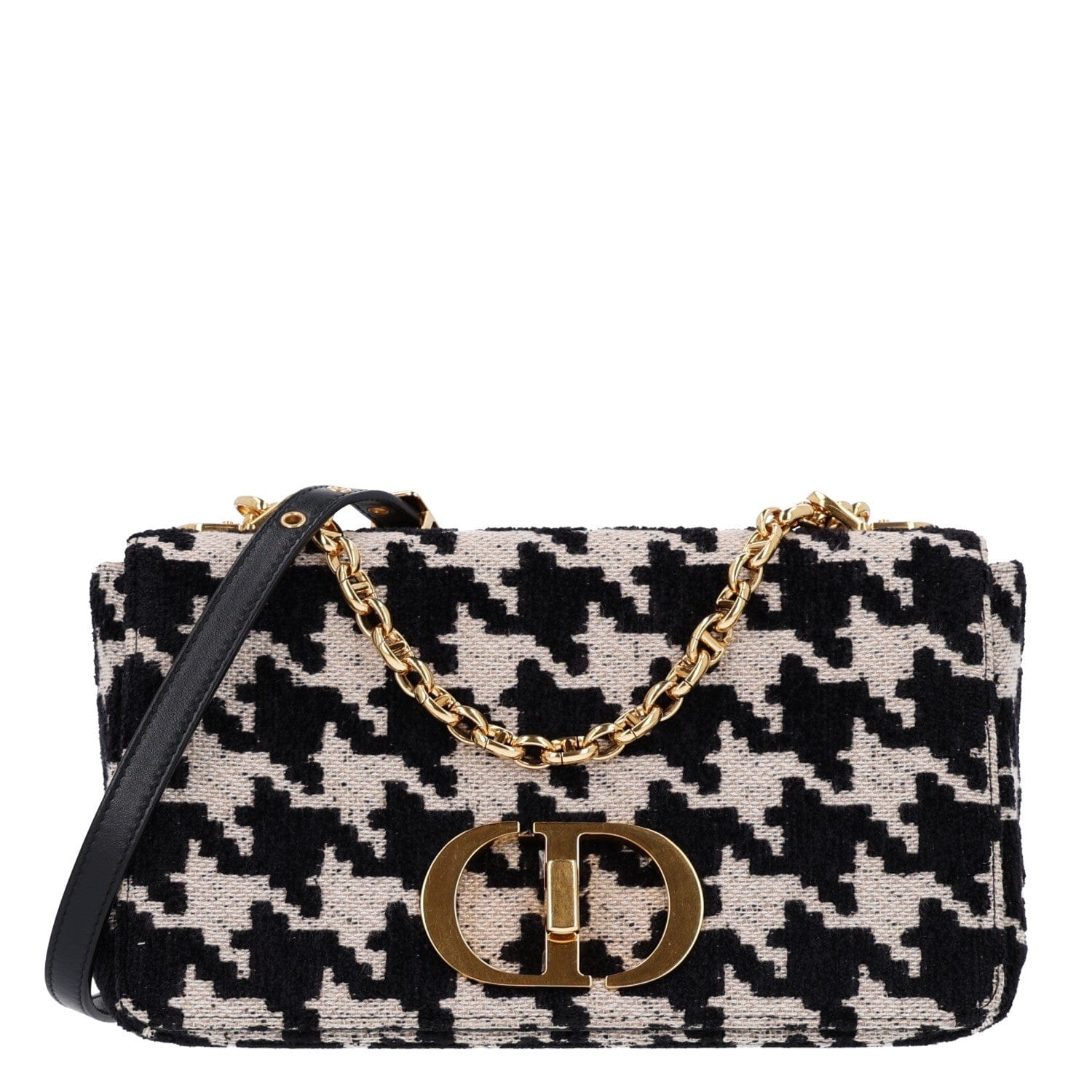 Christian Dior Technical Canvas Macro Houndstooth Medium Caro Bag Black White