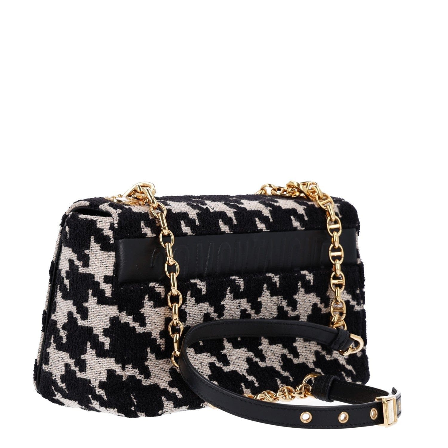 Christian Dior Technical Canvas Macro Houndstooth Medium Caro Bag Black White