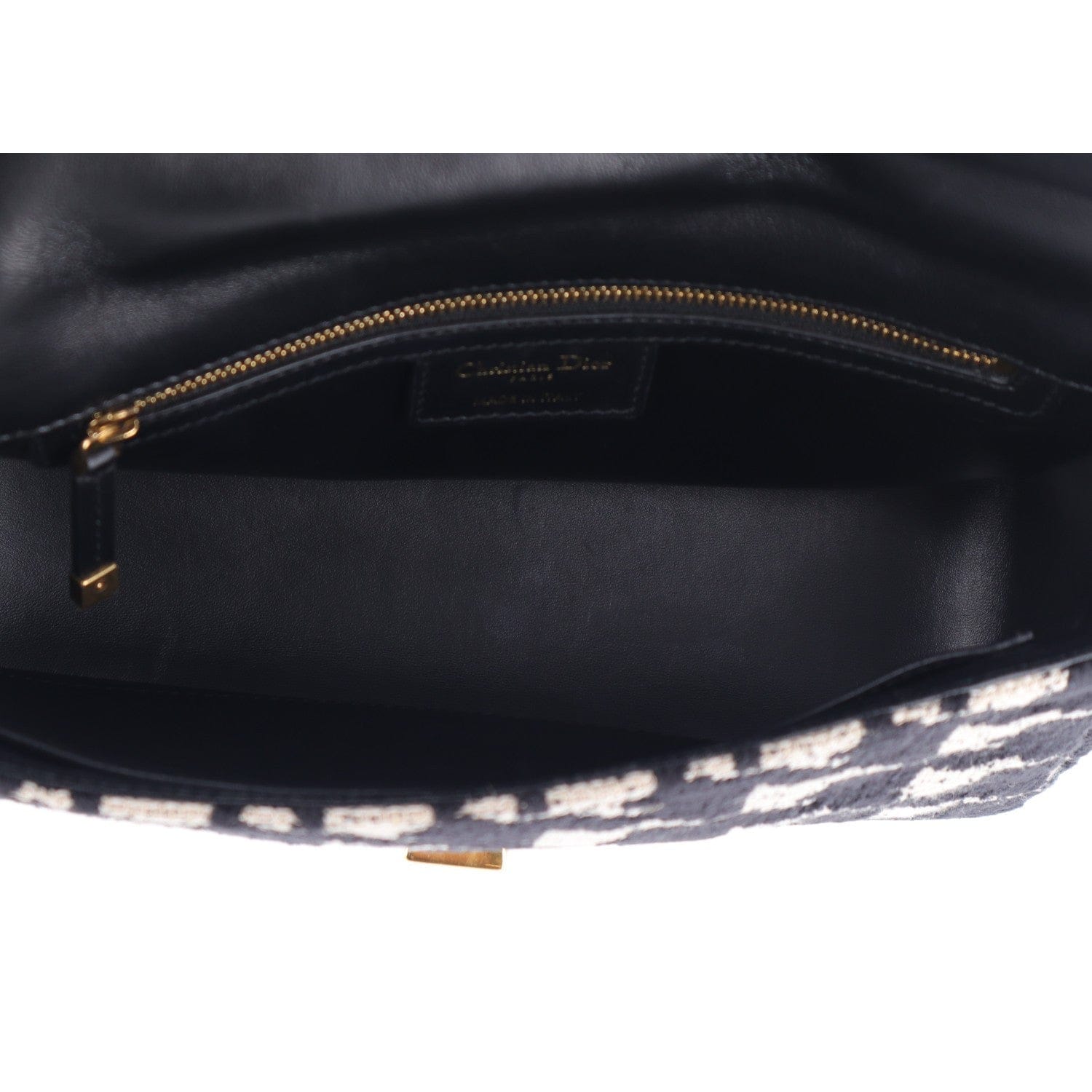 Christian Dior Technical Canvas Macro Houndstooth Medium Caro Bag Black White