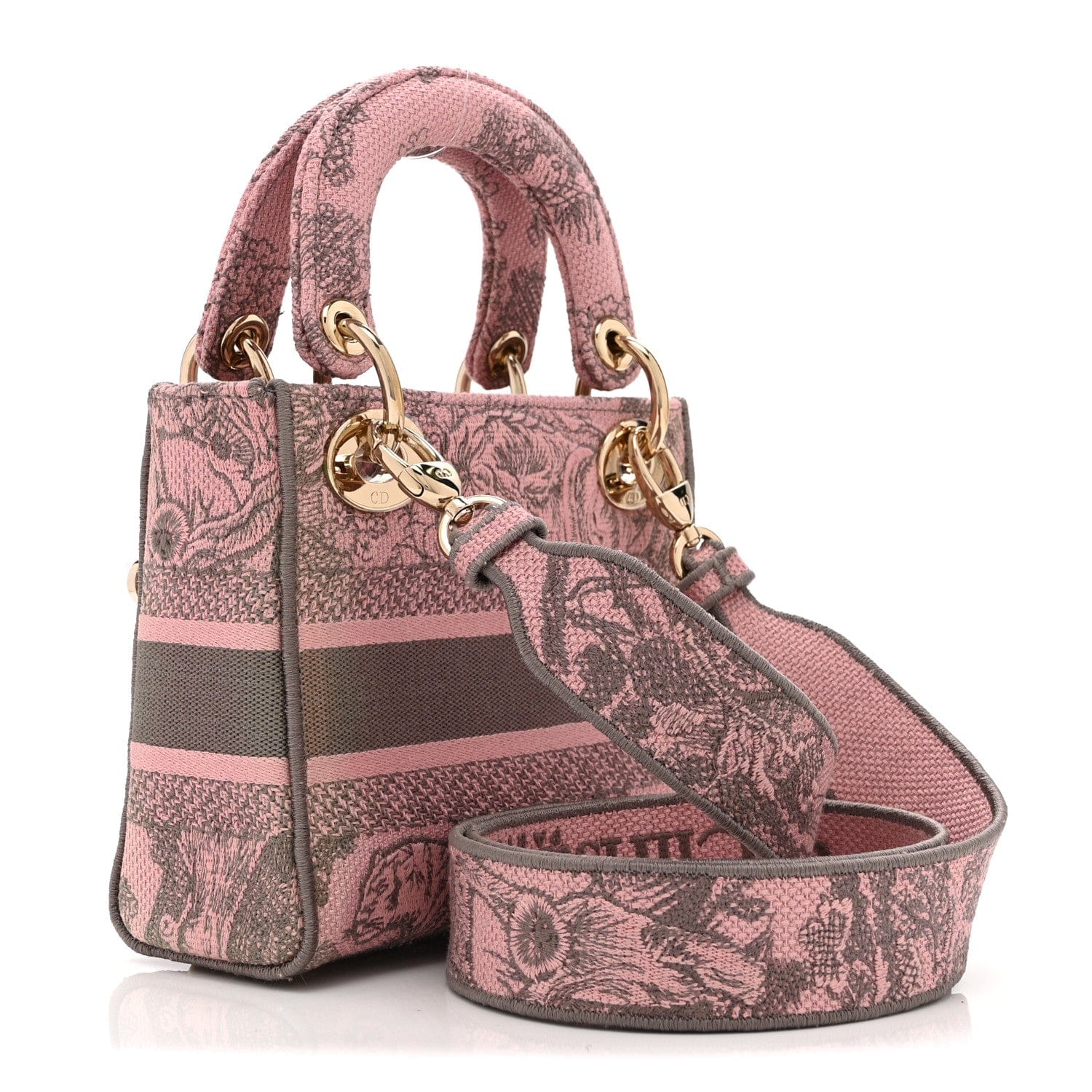 Christian Dior Canvas Toile De Jouy Embroidered Mini Lady D - Lite Gray Pink