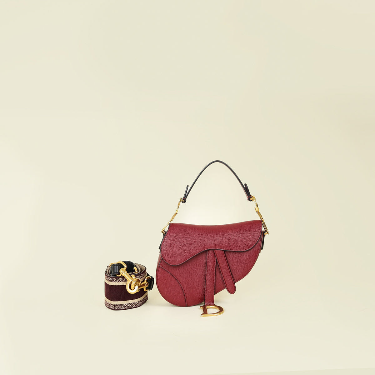 Christian Dior Burgundy Saddle Mini Dior Bag With Wide Strap