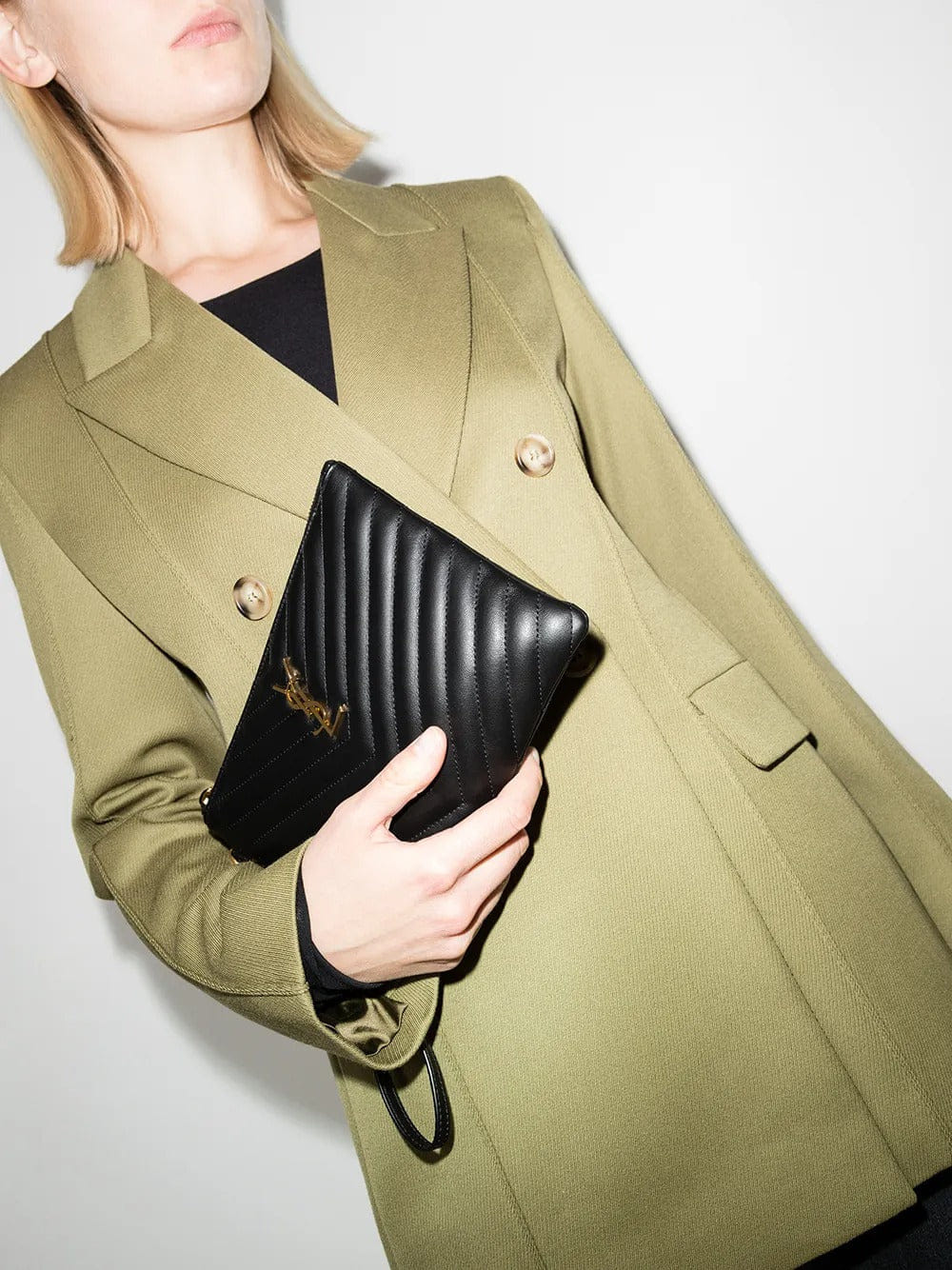 Saint Laurent Women Leather Matelassé Cassandre Pouch
