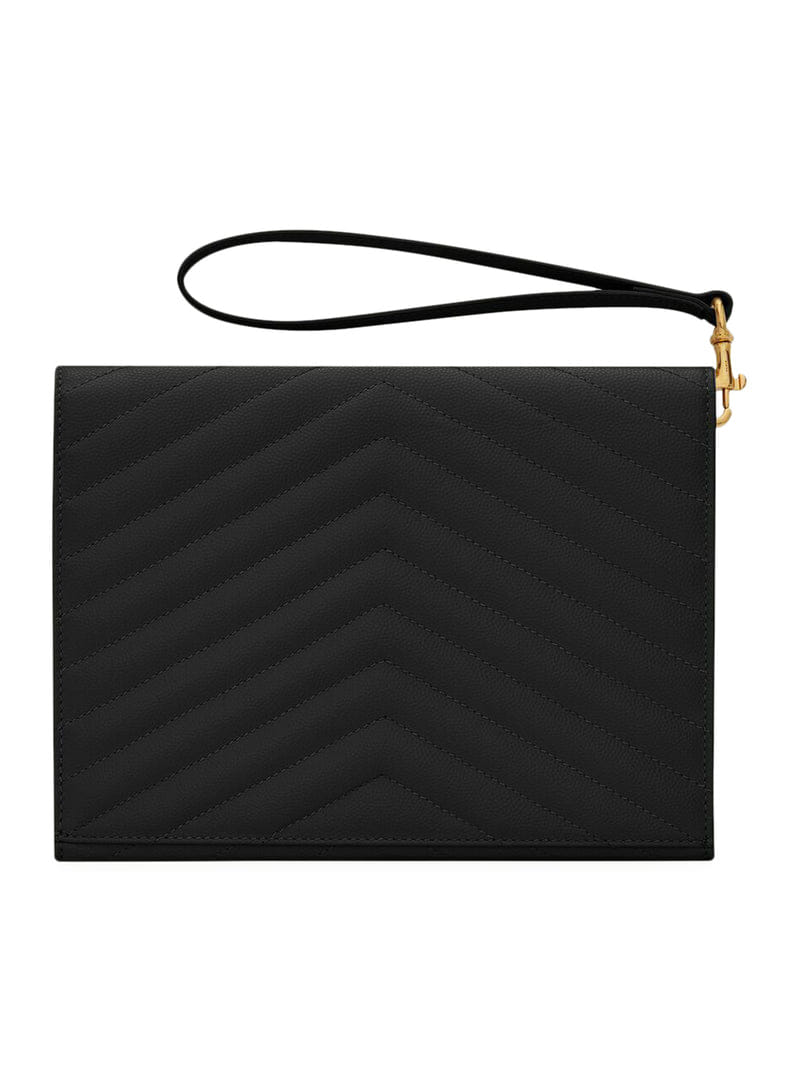 Saint Laurent Women Cassandre Quilted Flap Pouch In Embossed Powder Grain Leather Quilted