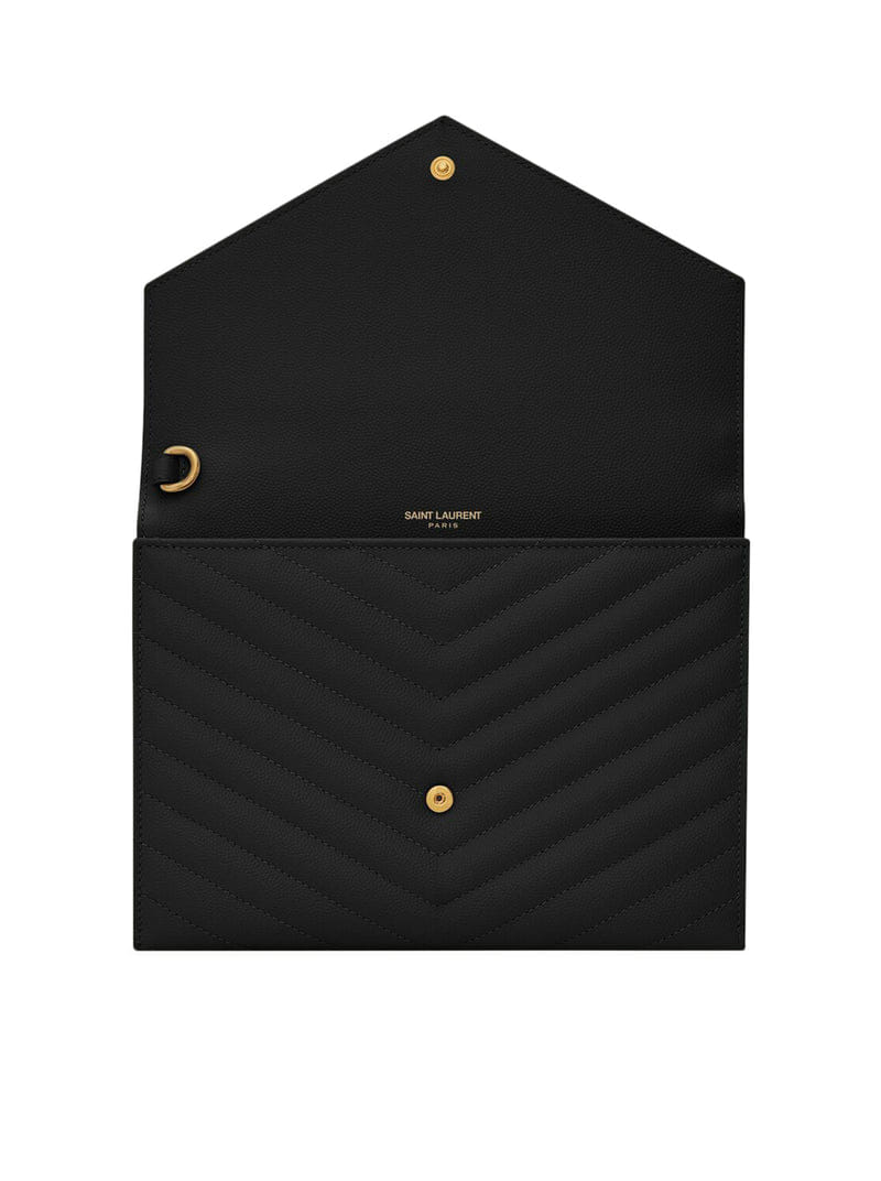 Saint Laurent Women Cassandre Quilted Flap Pouch In Embossed Powder Grain Leather Quilted