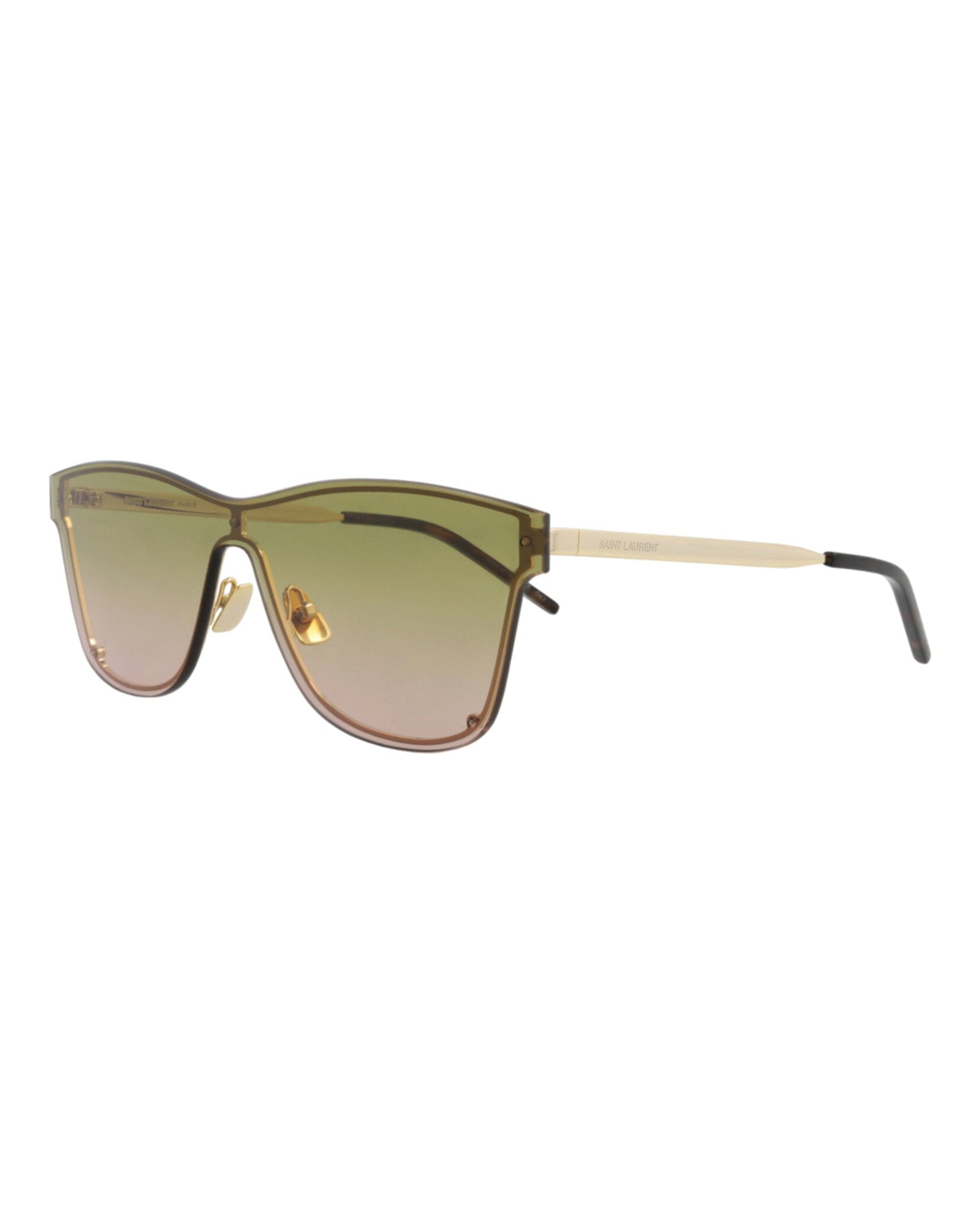Saint Laurent Unisex Shield/Wrap Gold Gold Green Fashion Designer Eyewear