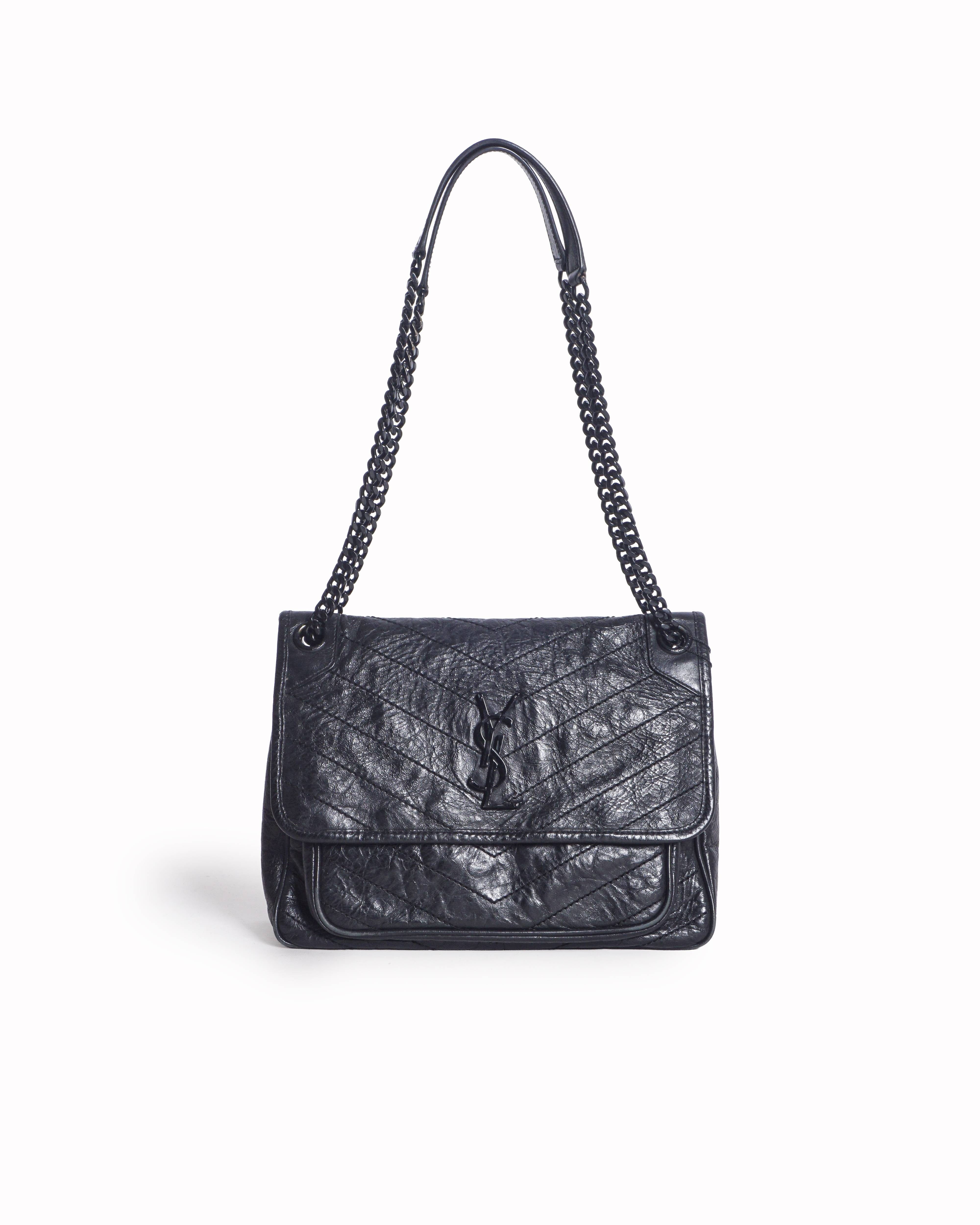 Saint Laurent Black Vintage Crinkled Calfskin Niki Medium Shoulder Bag