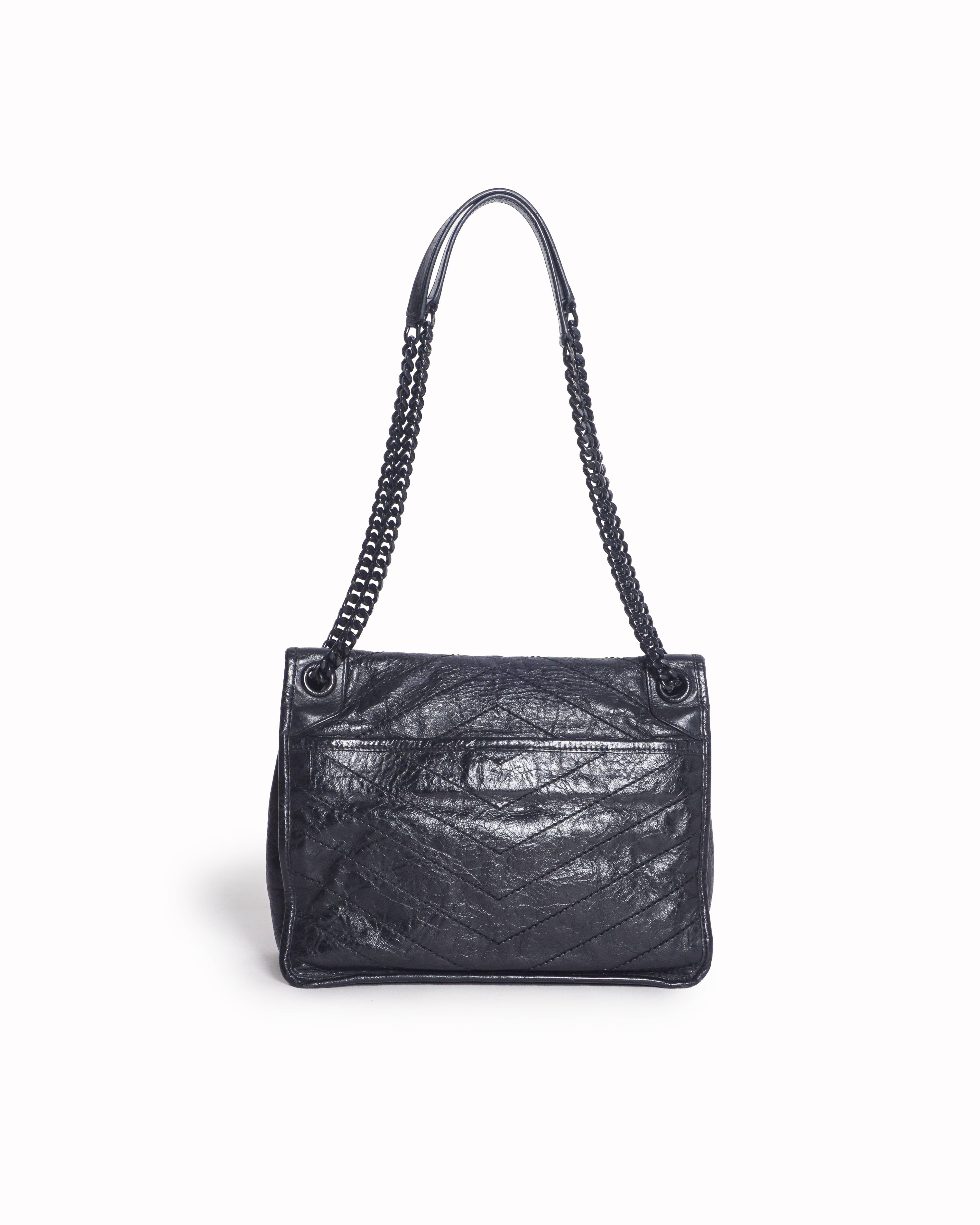 Saint Laurent Black Vintage Crinkled Calfskin Niki Medium Shoulder Bag