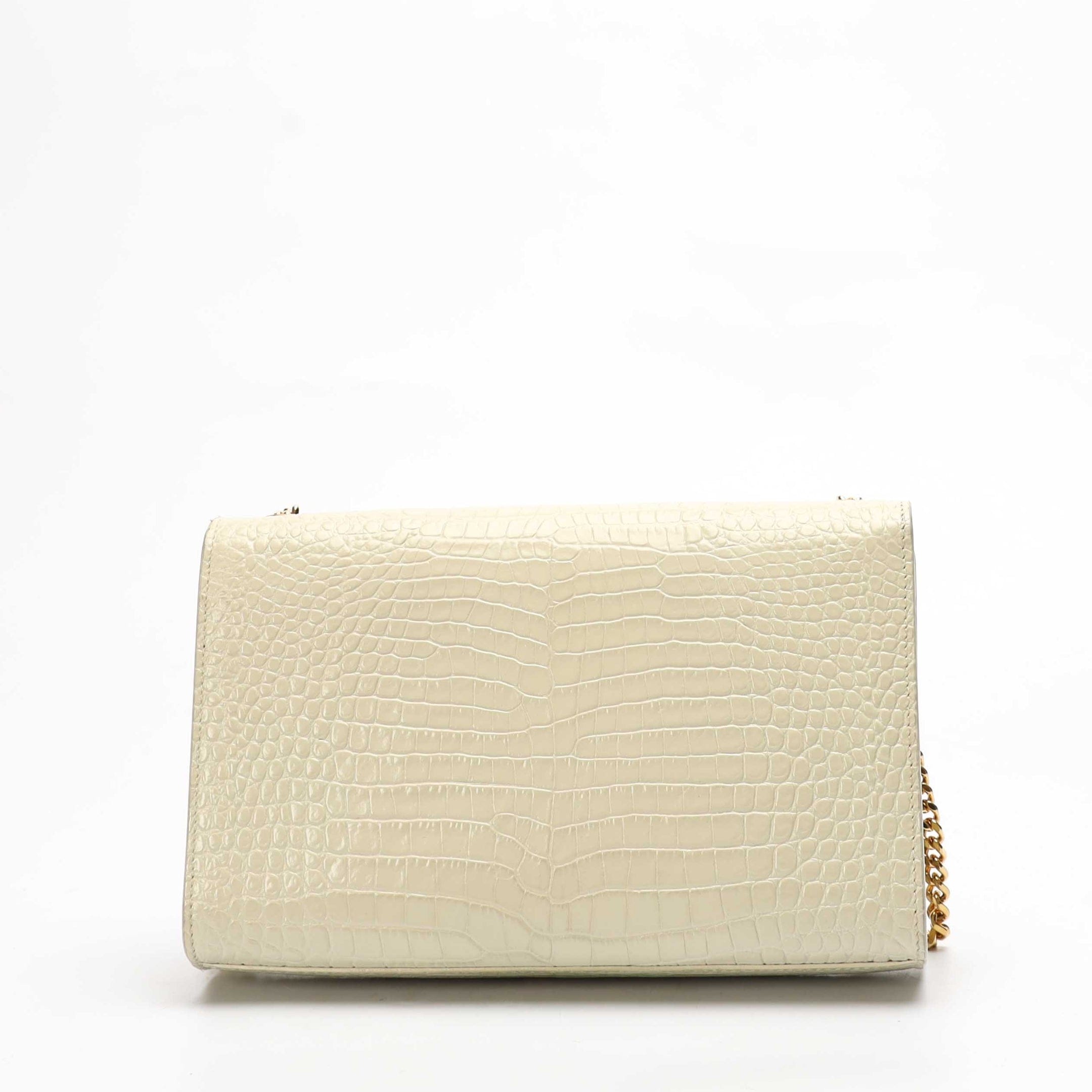 Saint Laurent Off White Croc Tassel Shoulder Bag