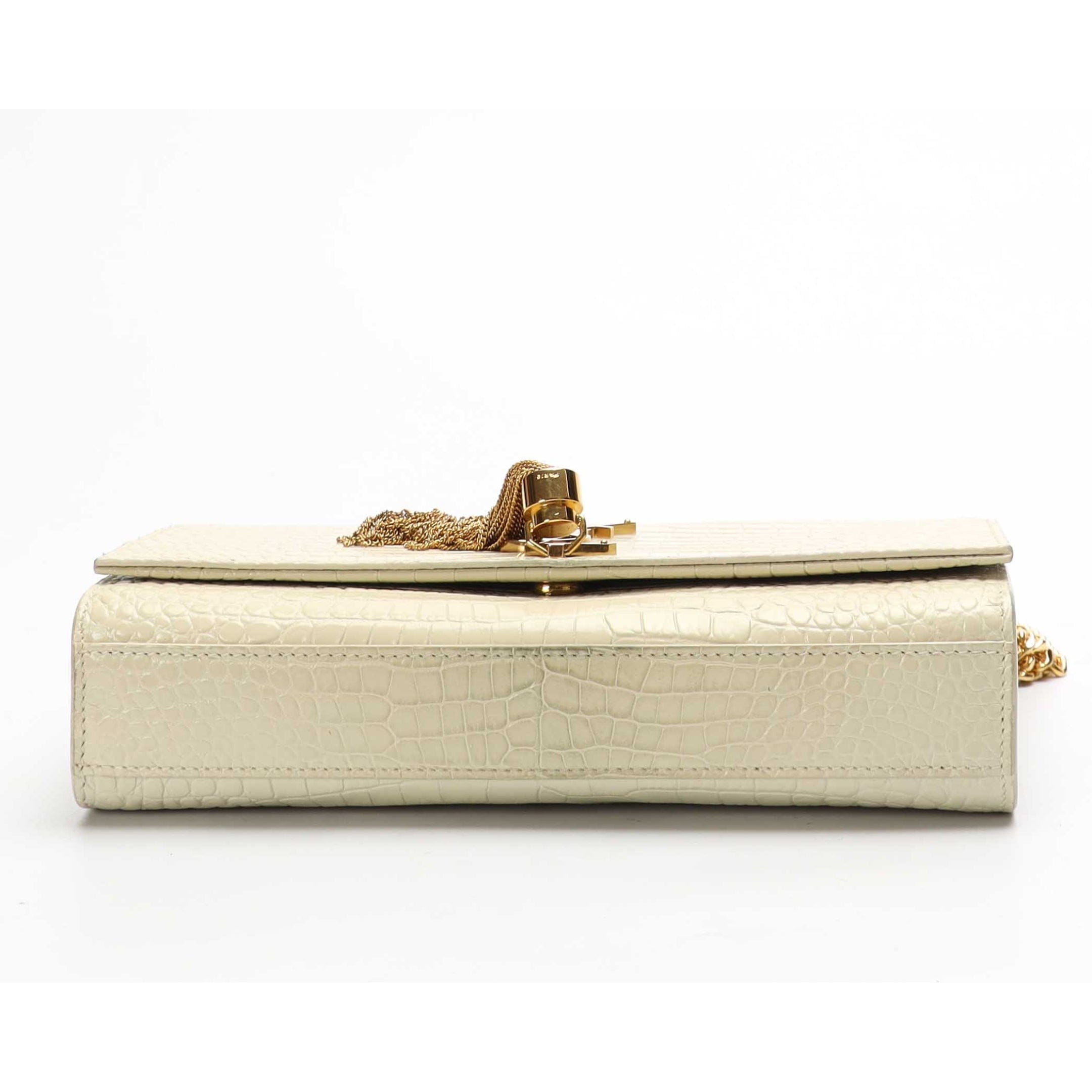 Saint Laurent Off White Croc Tassel Shoulder Bag