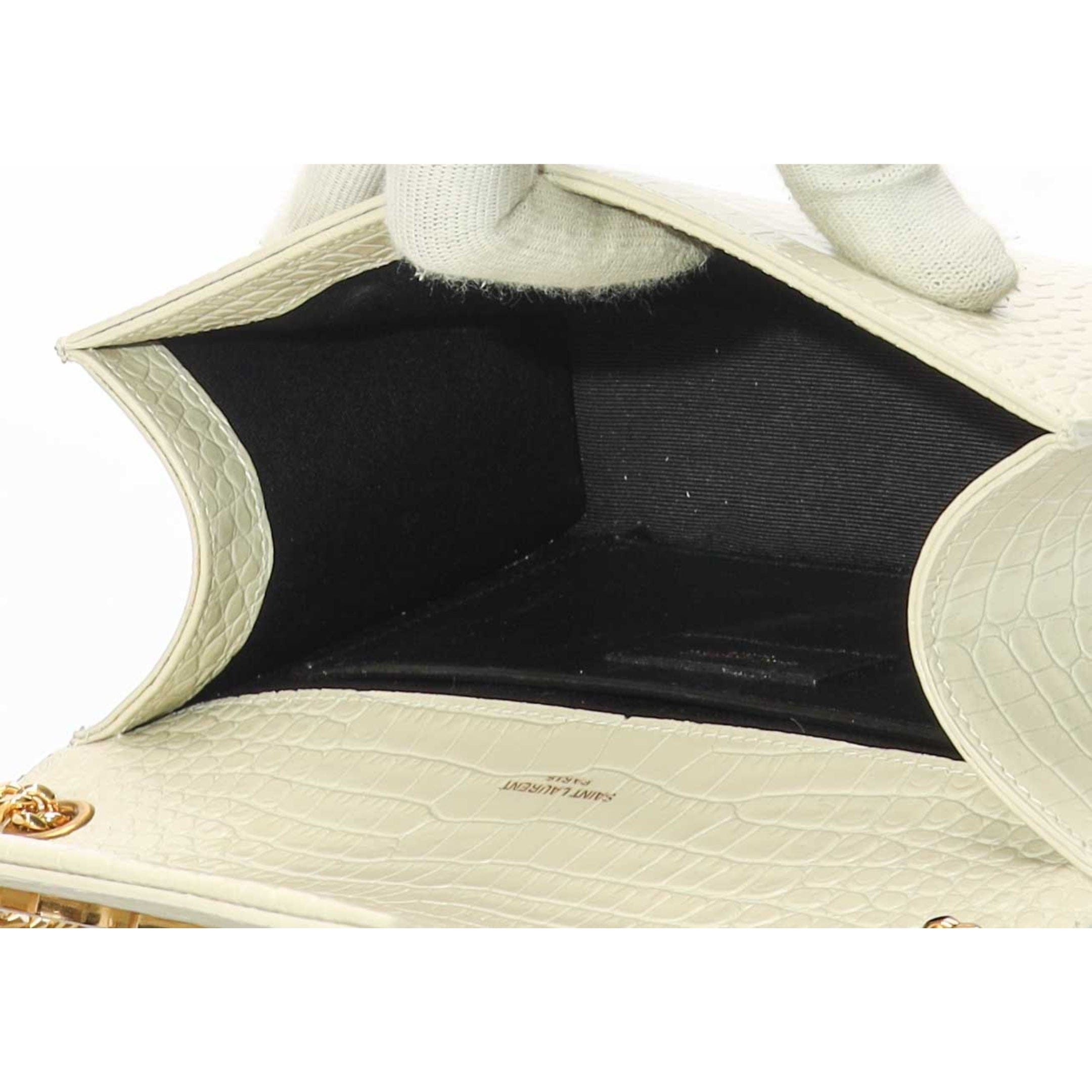 Saint Laurent Off White Croc Tassel Shoulder Bag