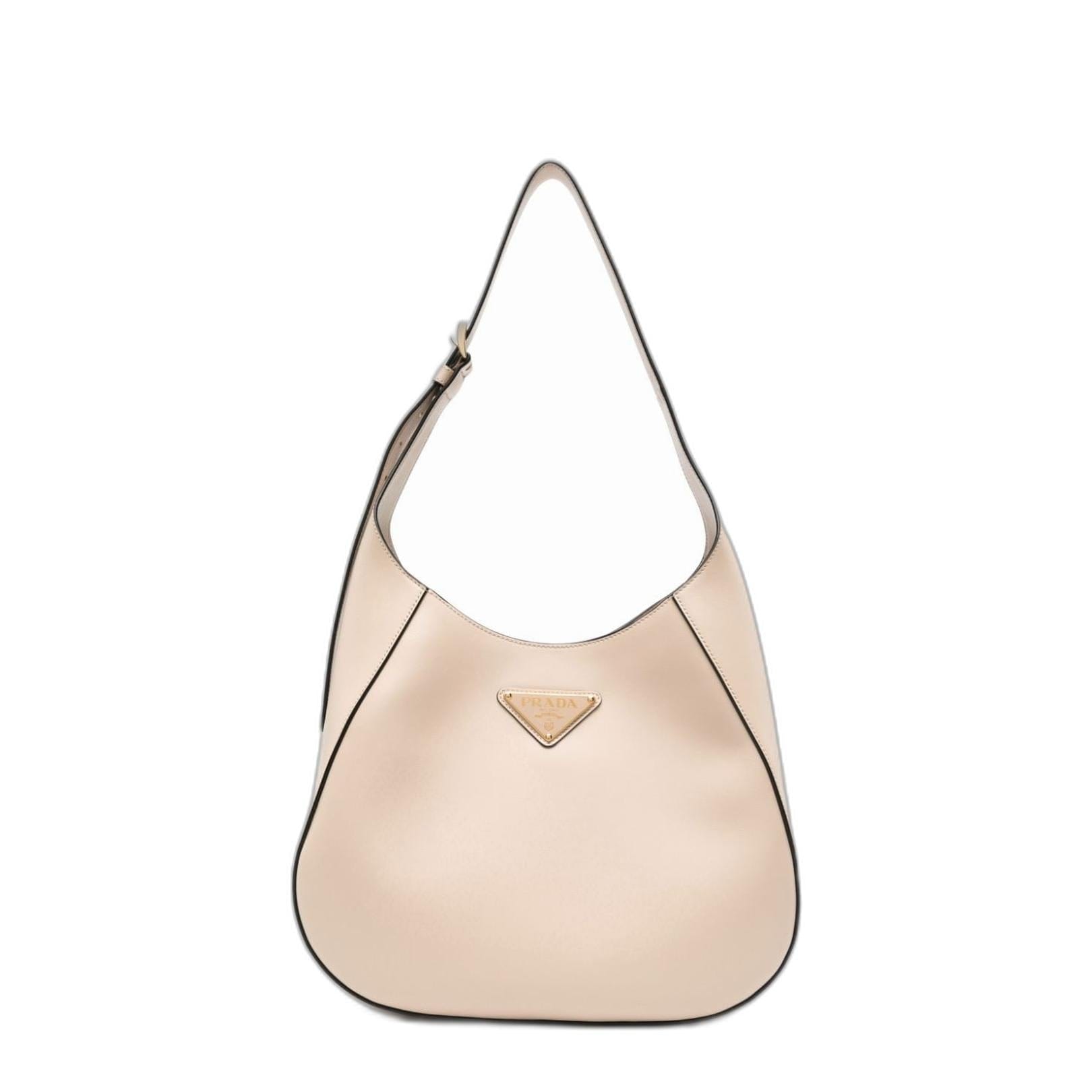 Prada Logo Plaque Leather Shoulder Bag - Beige