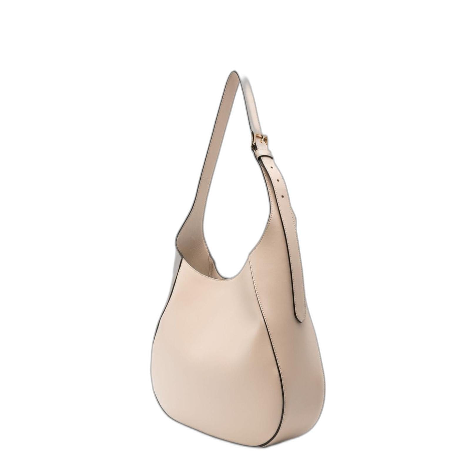 Prada Logo Plaque Leather Shoulder Bag - Beige