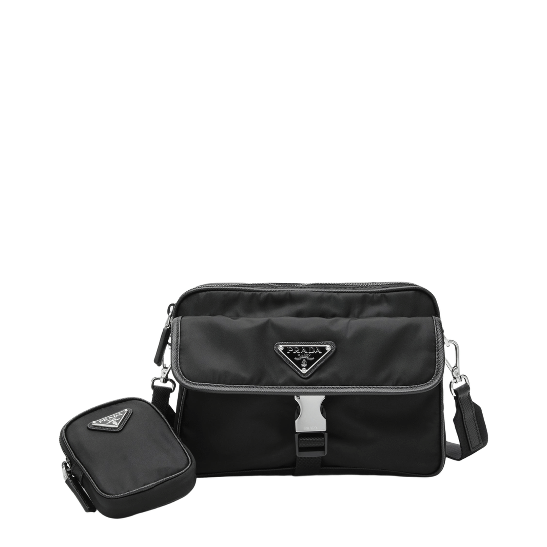 Prada Saffiano Re - Nylon Leather Shoulder Bags - Nero