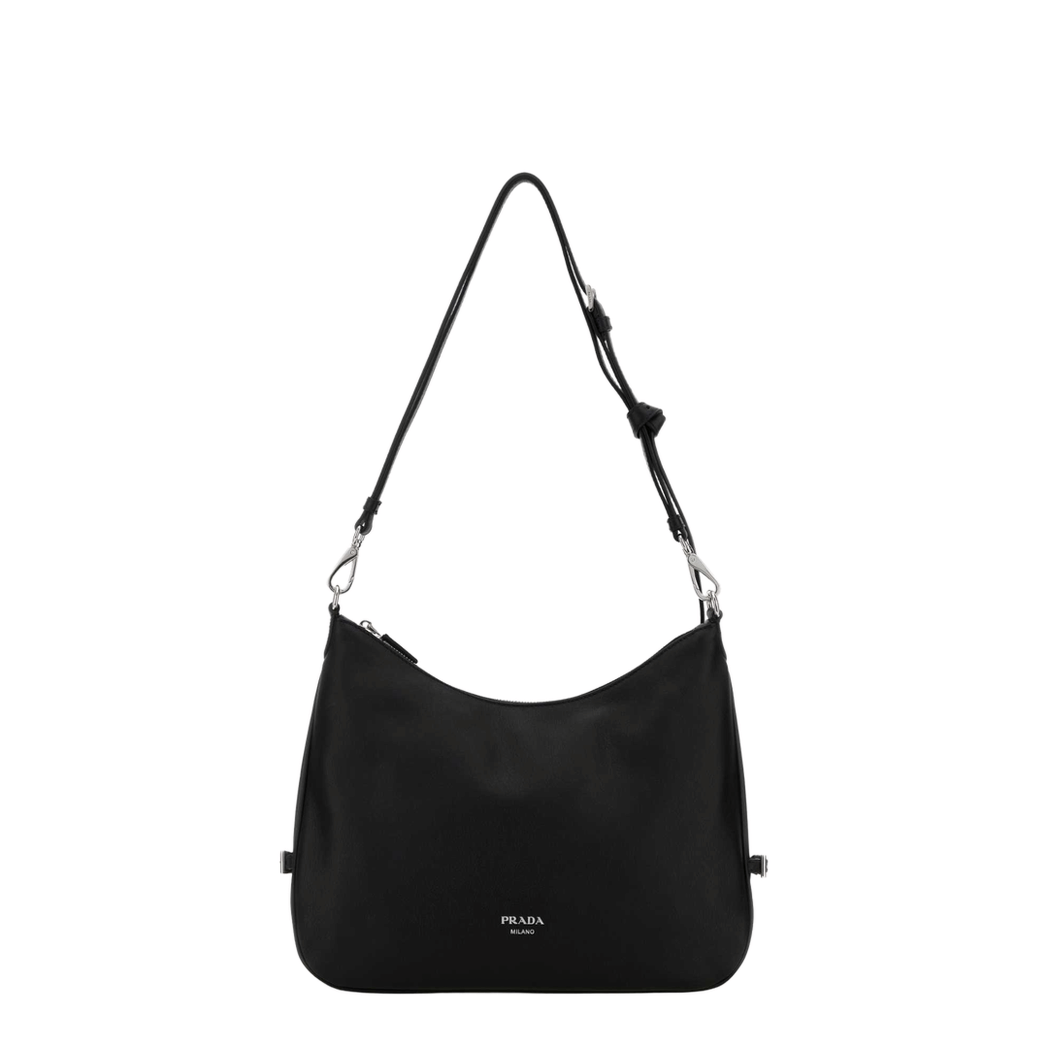 Prada Fold Large Leather Shoulder Bags - Black