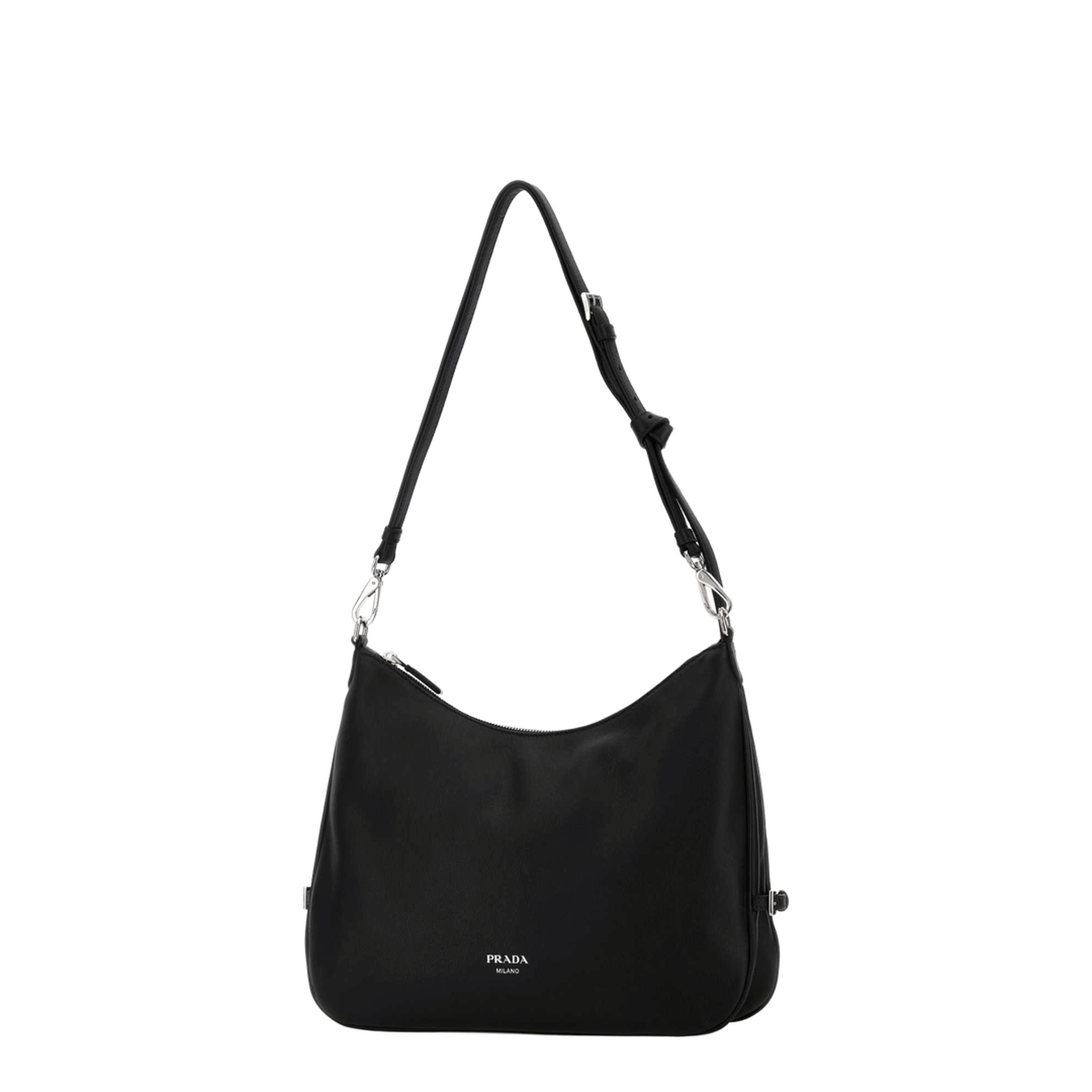 Prada Fold Large Leather Shoulder Bags - Black