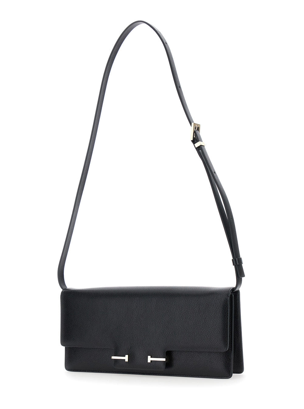 Tom Ford Women Black Crossbody Bag With Adjustable Shoulder Strap And T Plaque Closure In Grained Leather Woman