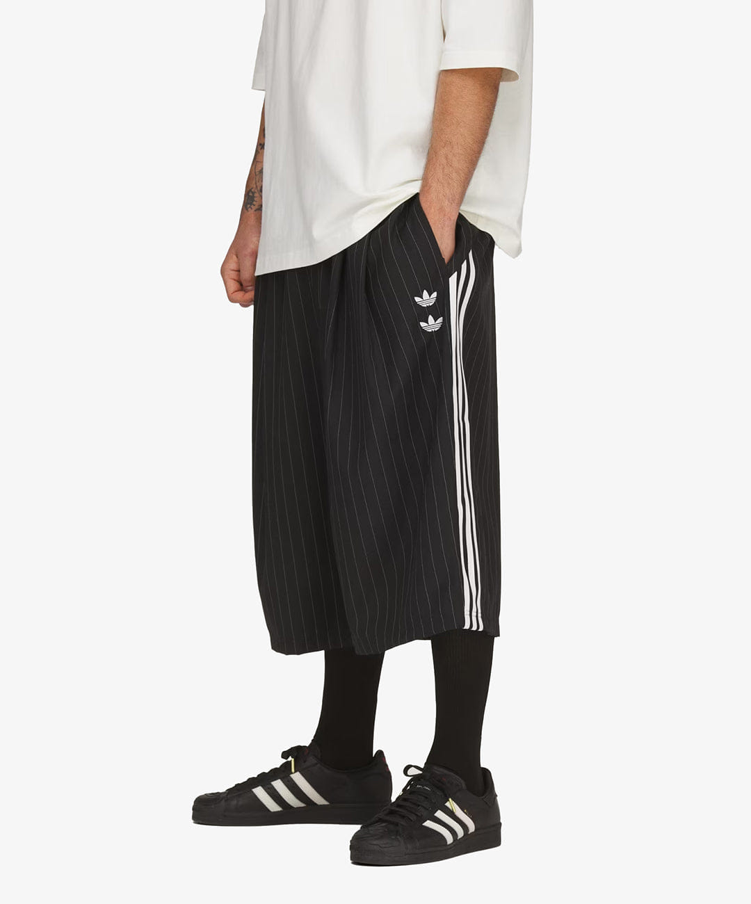 Adidas Originals | x CHAVARRIA PINSTRIPE LONG SHORT { BLACK/WHITE