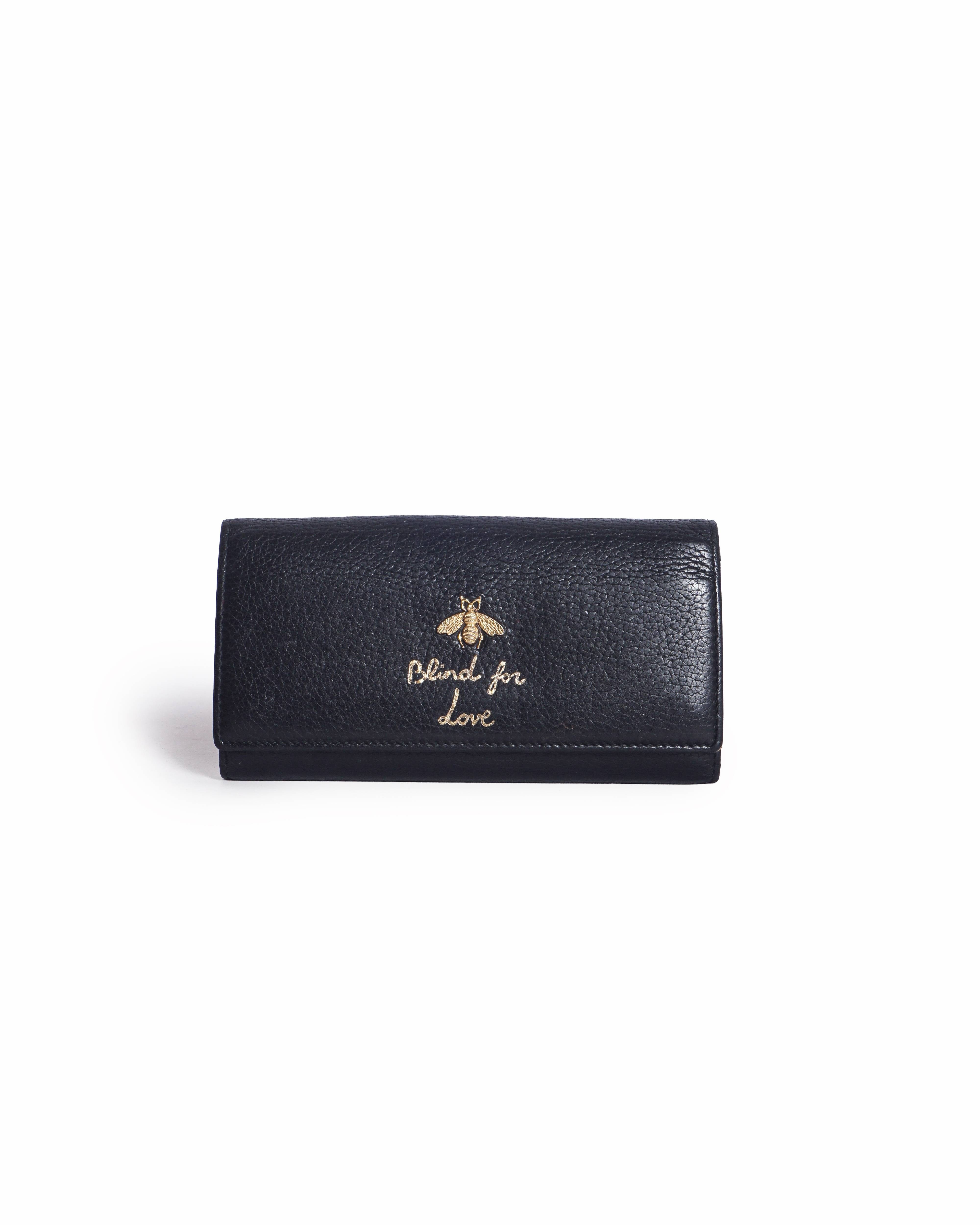 Gucci Black Leather Animalier Continental Wallet
