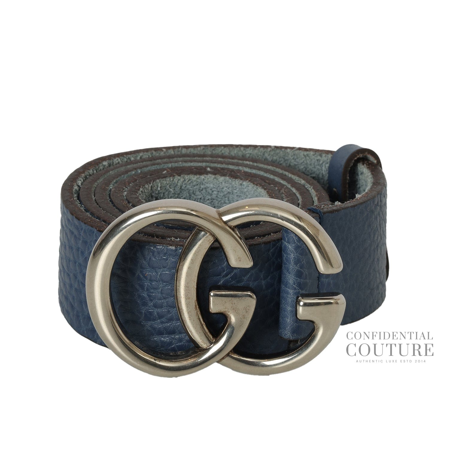 Gucci Blue GG Marmont Pebled Leather Belt - 38