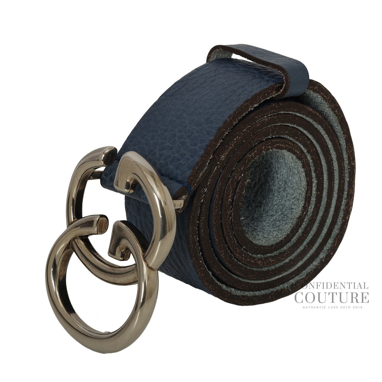 Gucci Blue GG Marmont Pebled Leather Belt - 38