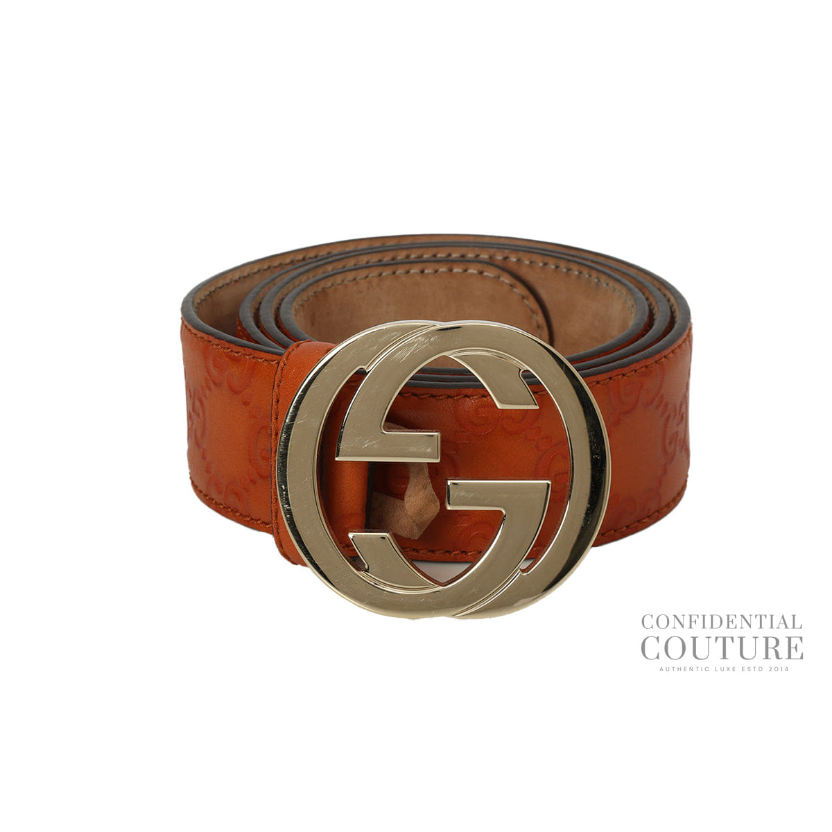 Gucci GG Guccisima Interlocking Orange Leather Belt - 36"