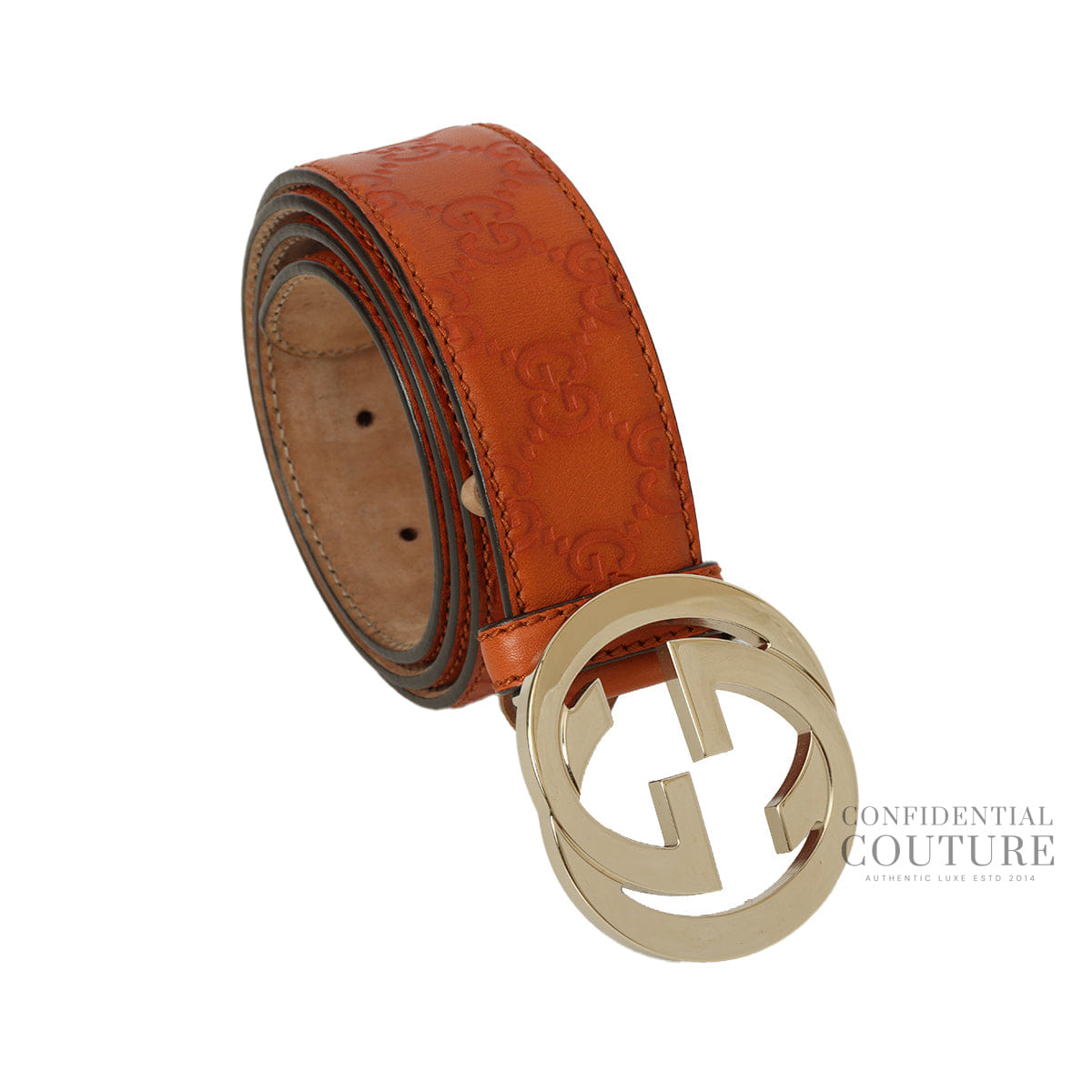 Gucci GG Guccisima Interlocking Orange Leather Belt - 36"