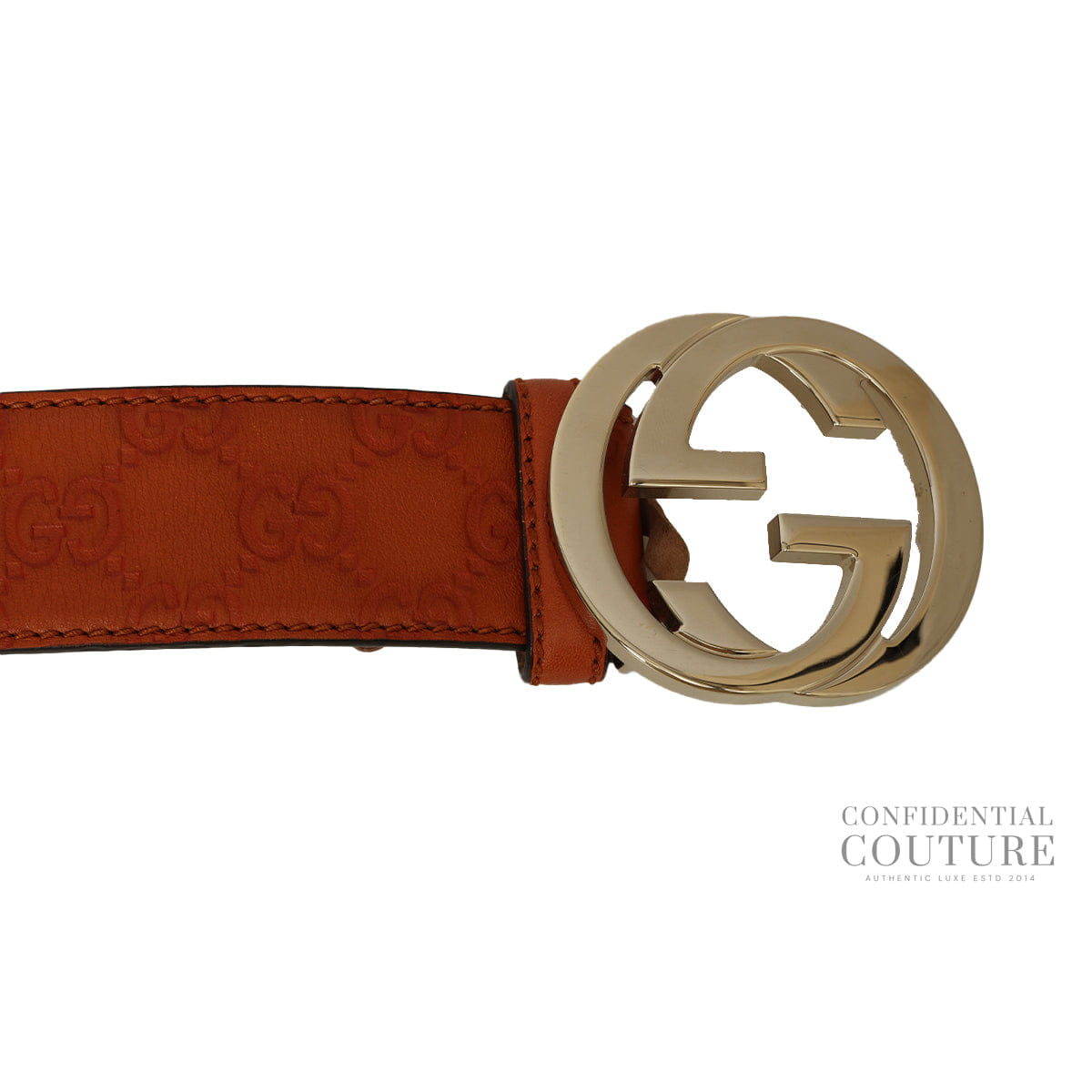 Gucci GG Guccisima Interlocking Orange Leather Belt - 36"