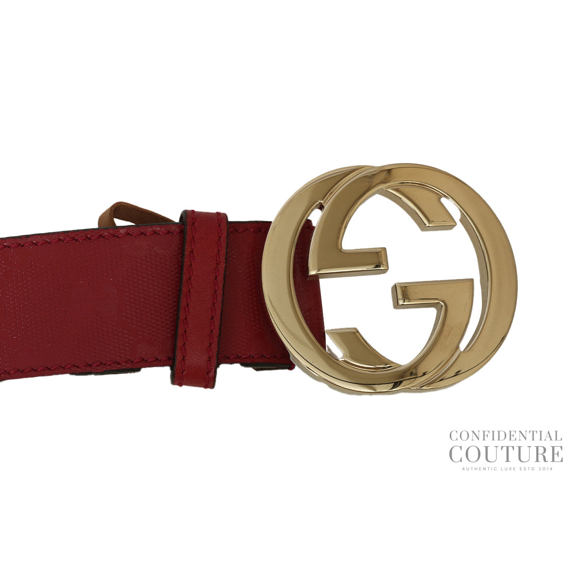 Gucci GG Guccisima Interlocking Cherry Patent Leather Belt - 34"