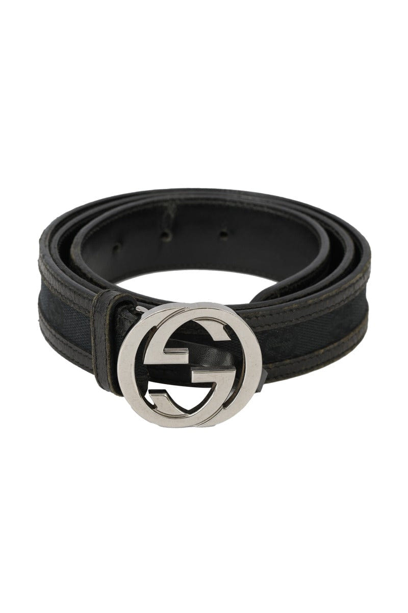 Gucci Size - 85 cm/ 34 Inch Monogram Canvas And Leather Gg Interlocking Buckle Belt