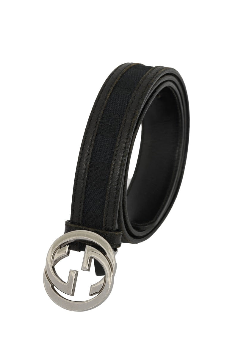 Gucci Size - 85 cm/ 34 Inch Monogram Canvas And Leather Gg Interlocking Buckle Belt