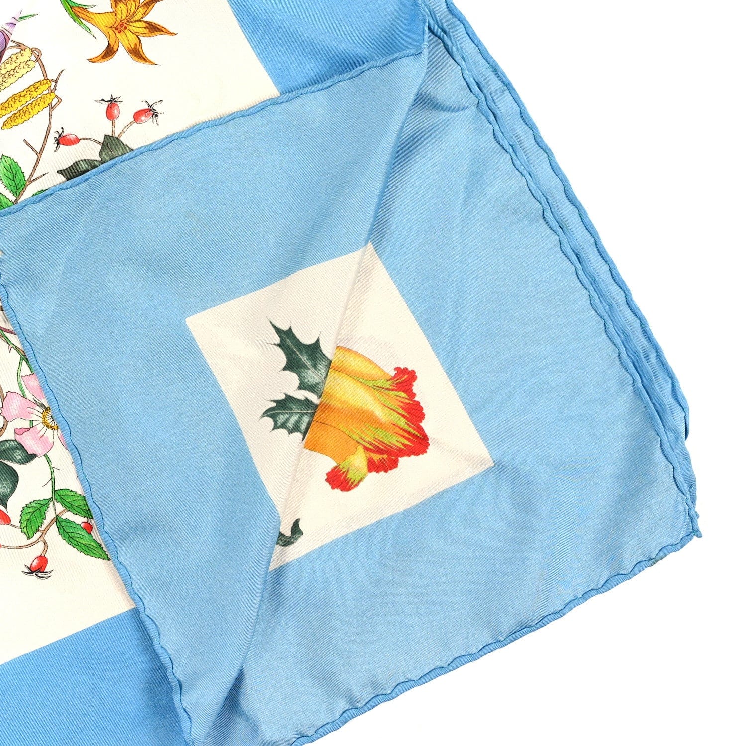 Gucci Silk Twill Flora Fluo Square Scarf Ivory Blue