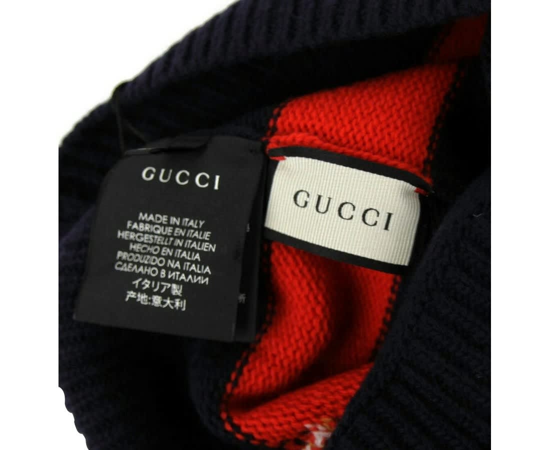 Gucci Men's Striped Wool Knit Beanie Hat With Large Bee M / 58