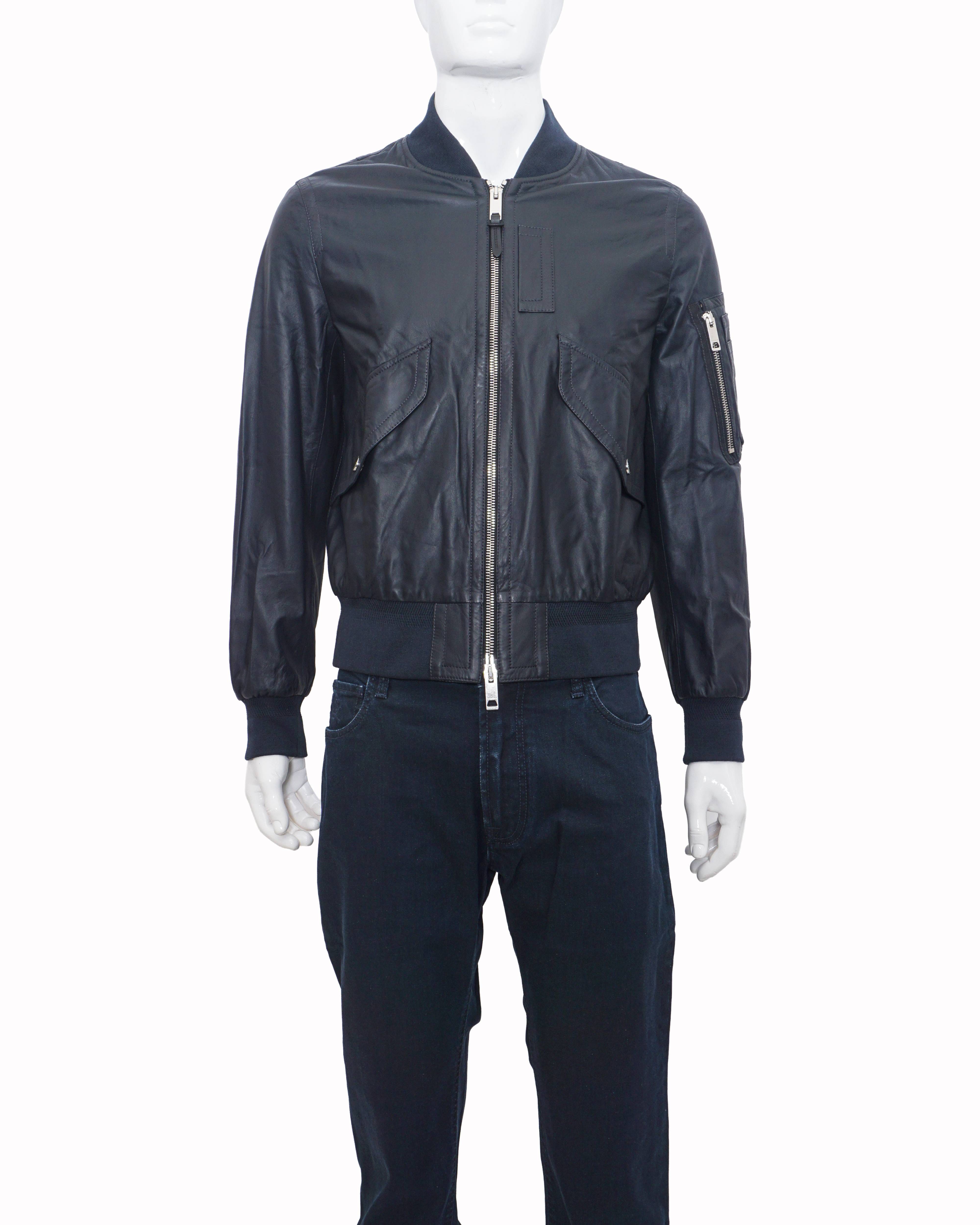 Burberry Men's Black Leather Pilot Bomber Jacket