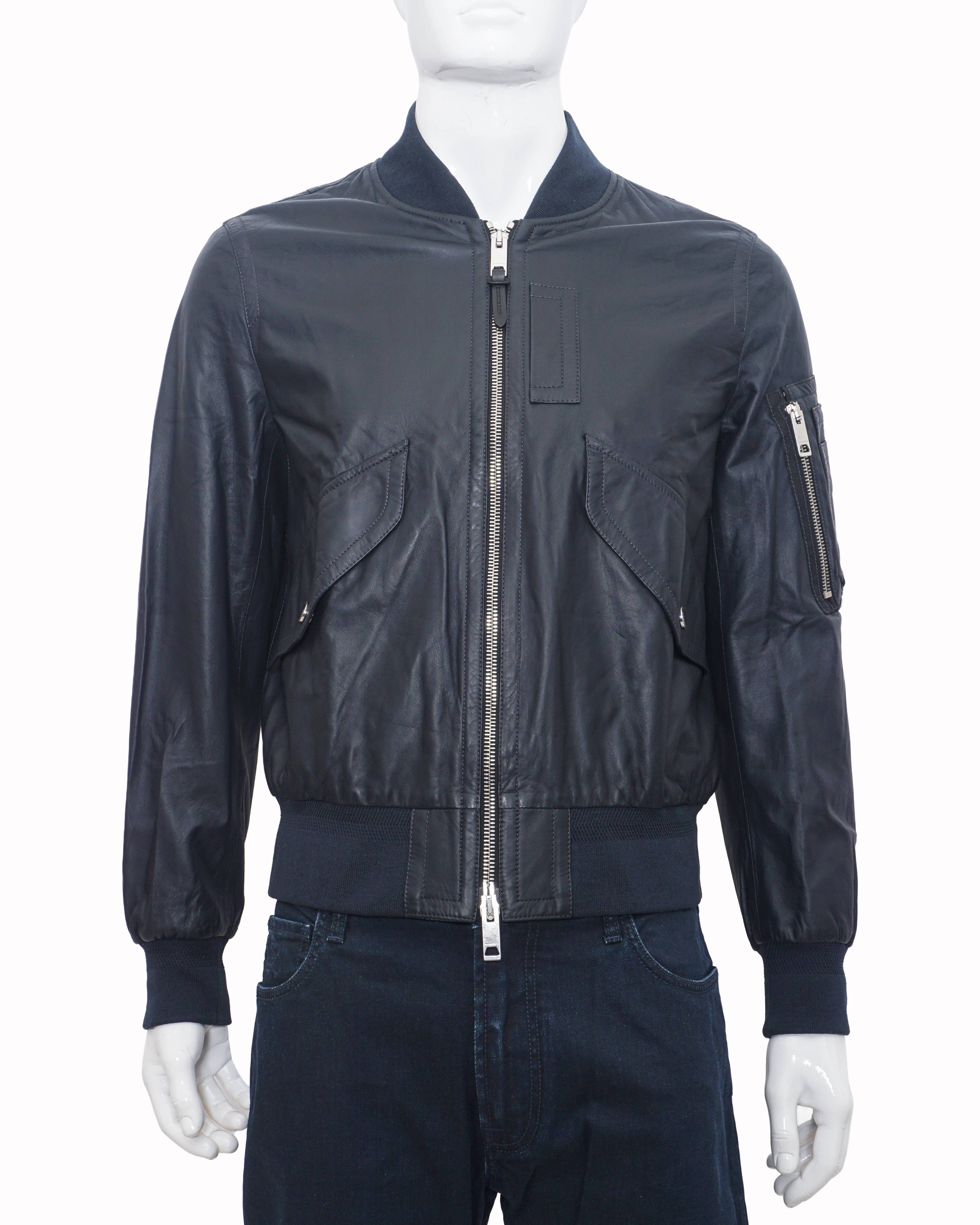 Burberry Men's Black Leather Pilot Bomber Jacket