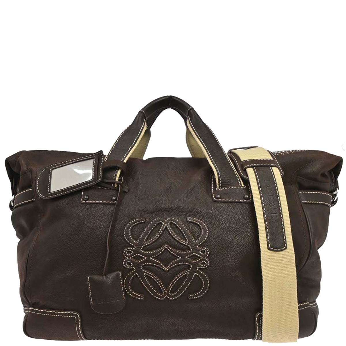 Loewe Brown Leather Anagram Duffle 2way Shoulder Handbag