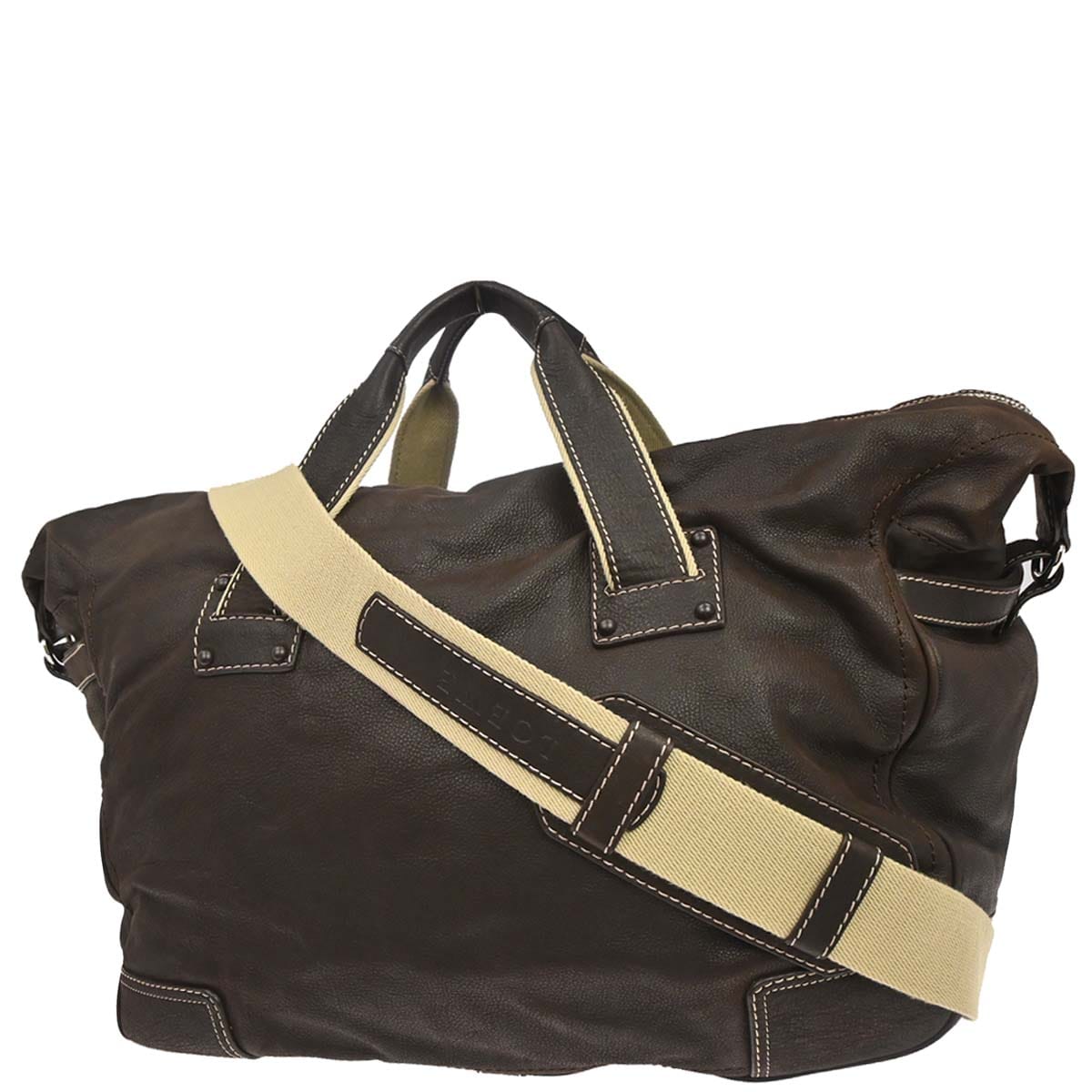 Loewe Brown Leather Anagram Duffle 2way Shoulder Handbag
