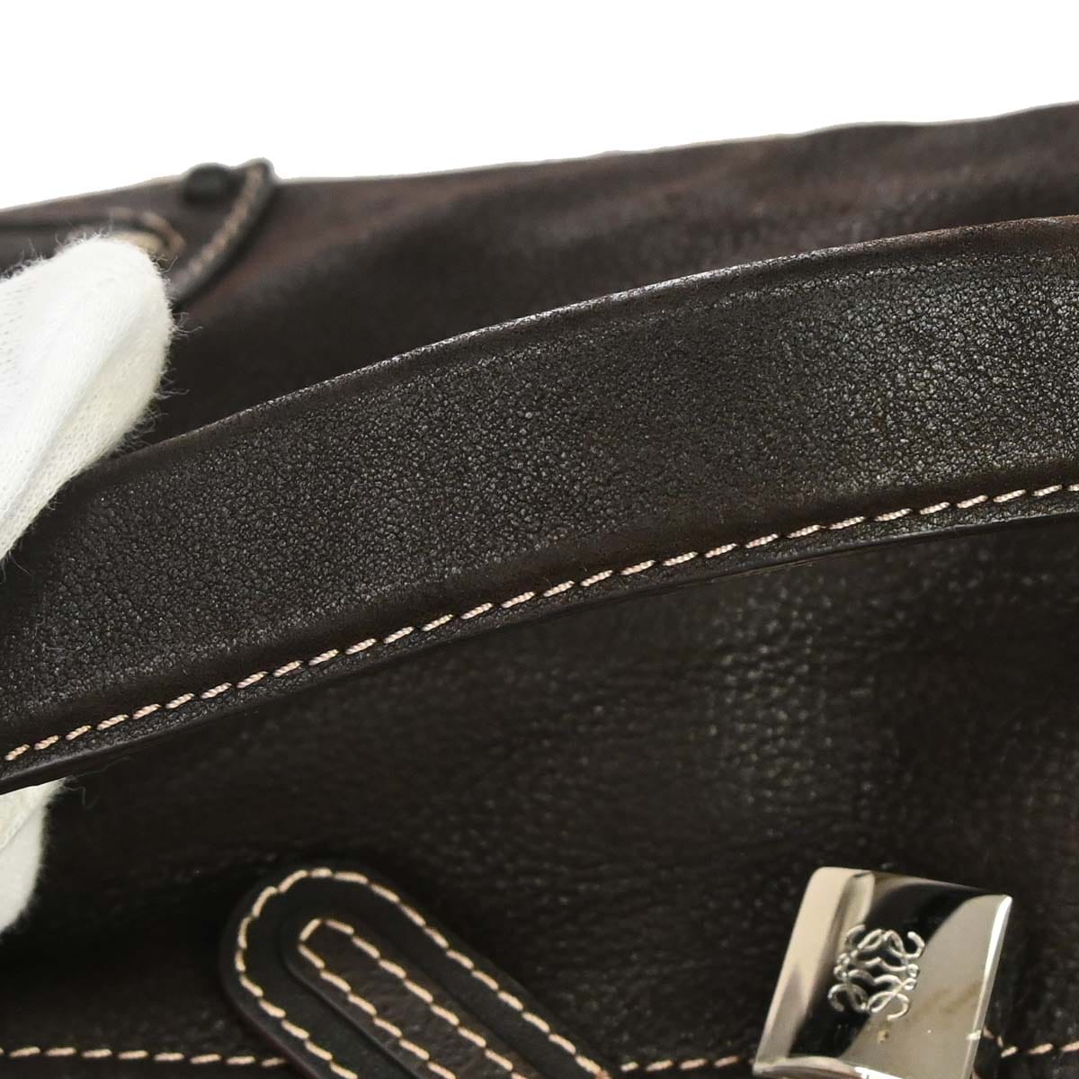 Loewe Brown Leather Anagram Duffle 2way Shoulder Handbag
