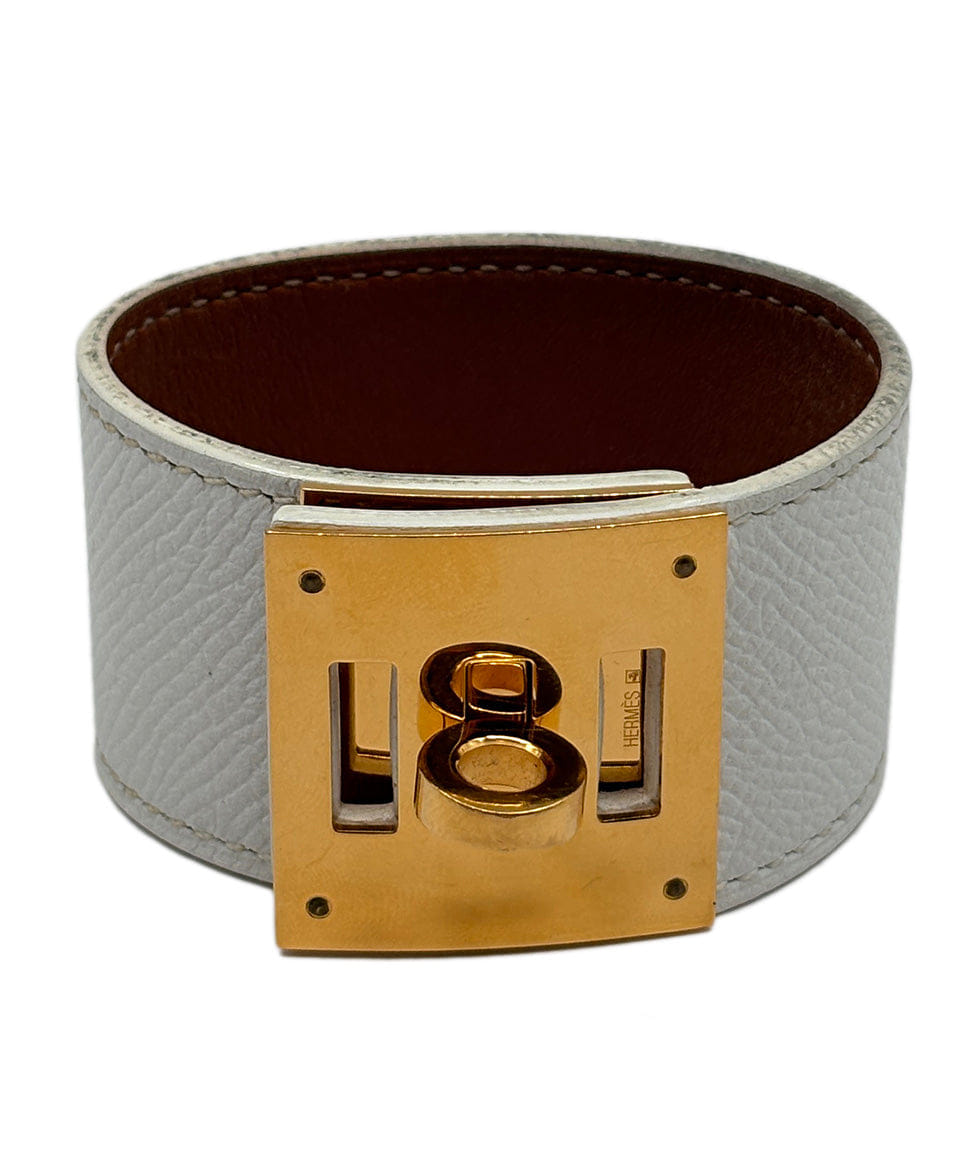 Hermes White Leather Kelly Dog Bracelet
