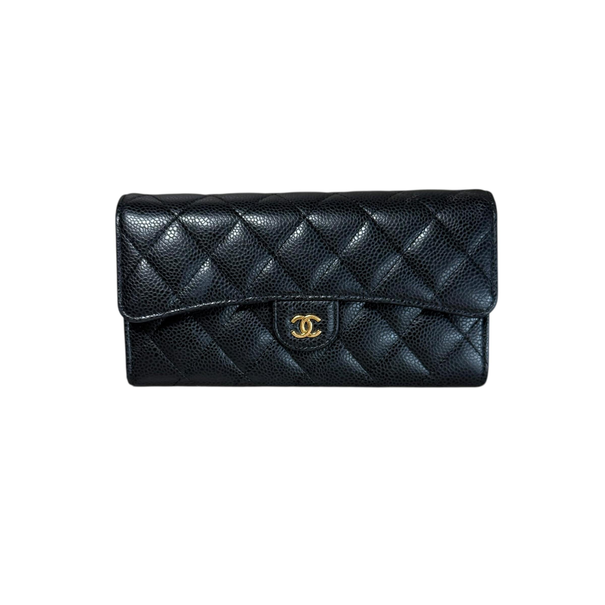 Chanel Black Caviar Long Classic Flap Wallet