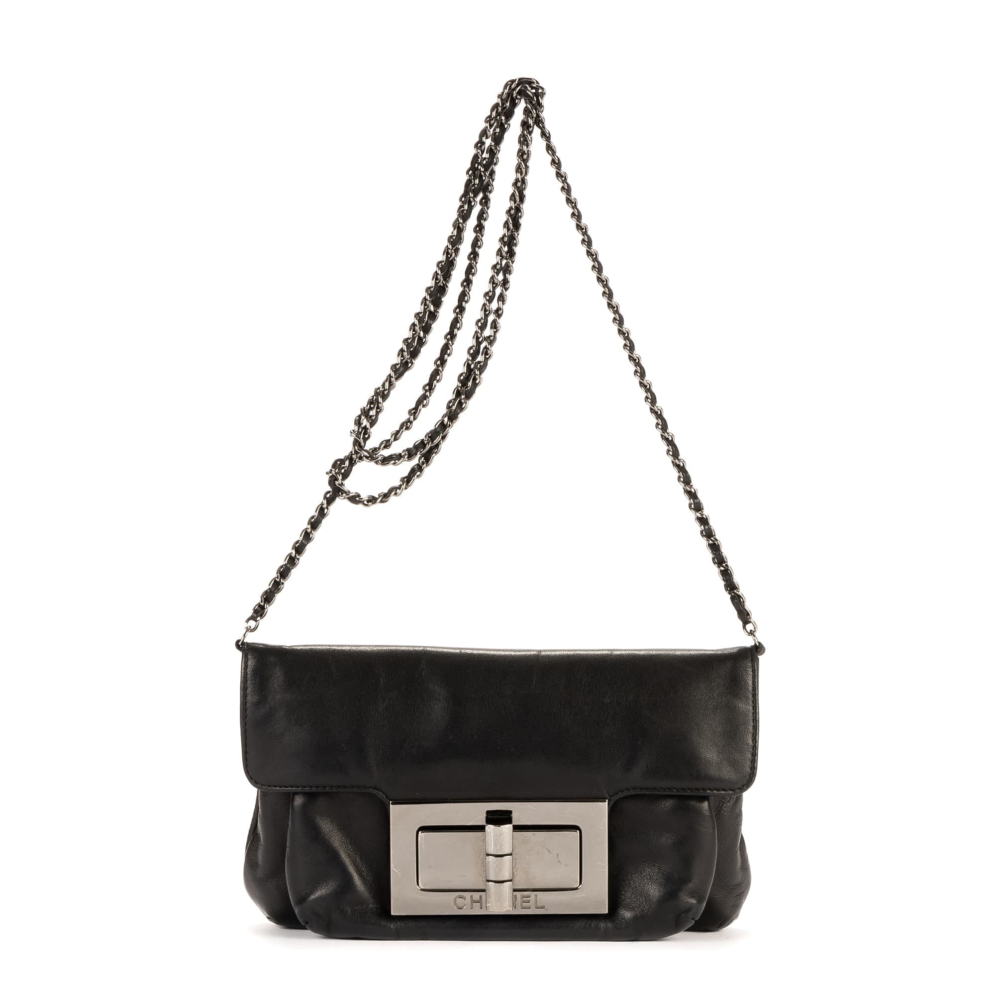 Chanel Black Calf Leather Giant Lock Reissue Mademoiselle Flap EAH1714