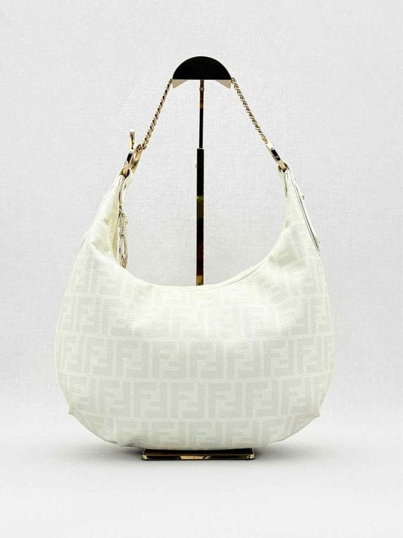 Fendi Chef Chain White & Grey Zucca Hobo bag