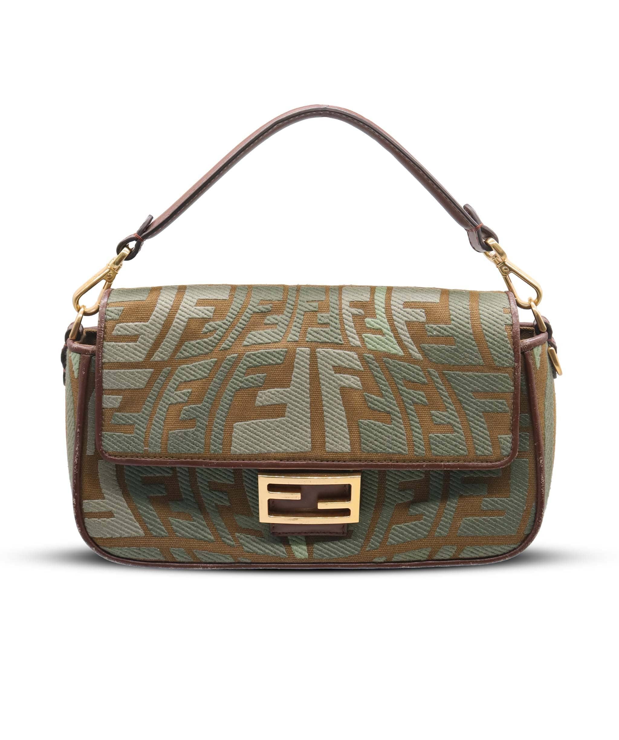 FENDI BICOLOR BAGUETTE BAG GREEN/BROWN ASC7283