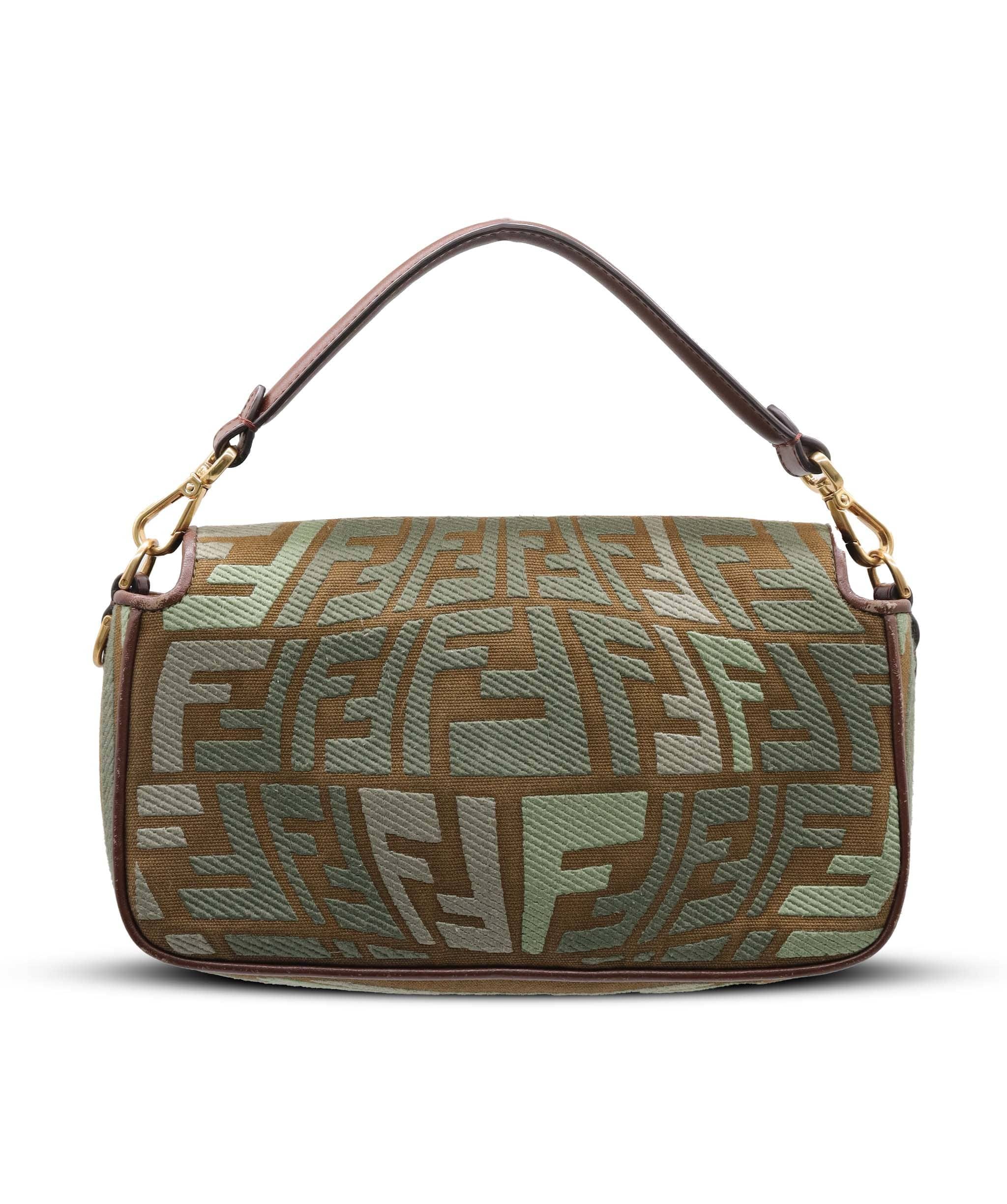 FENDI BICOLOR BAGUETTE BAG GREEN/BROWN ASC7283