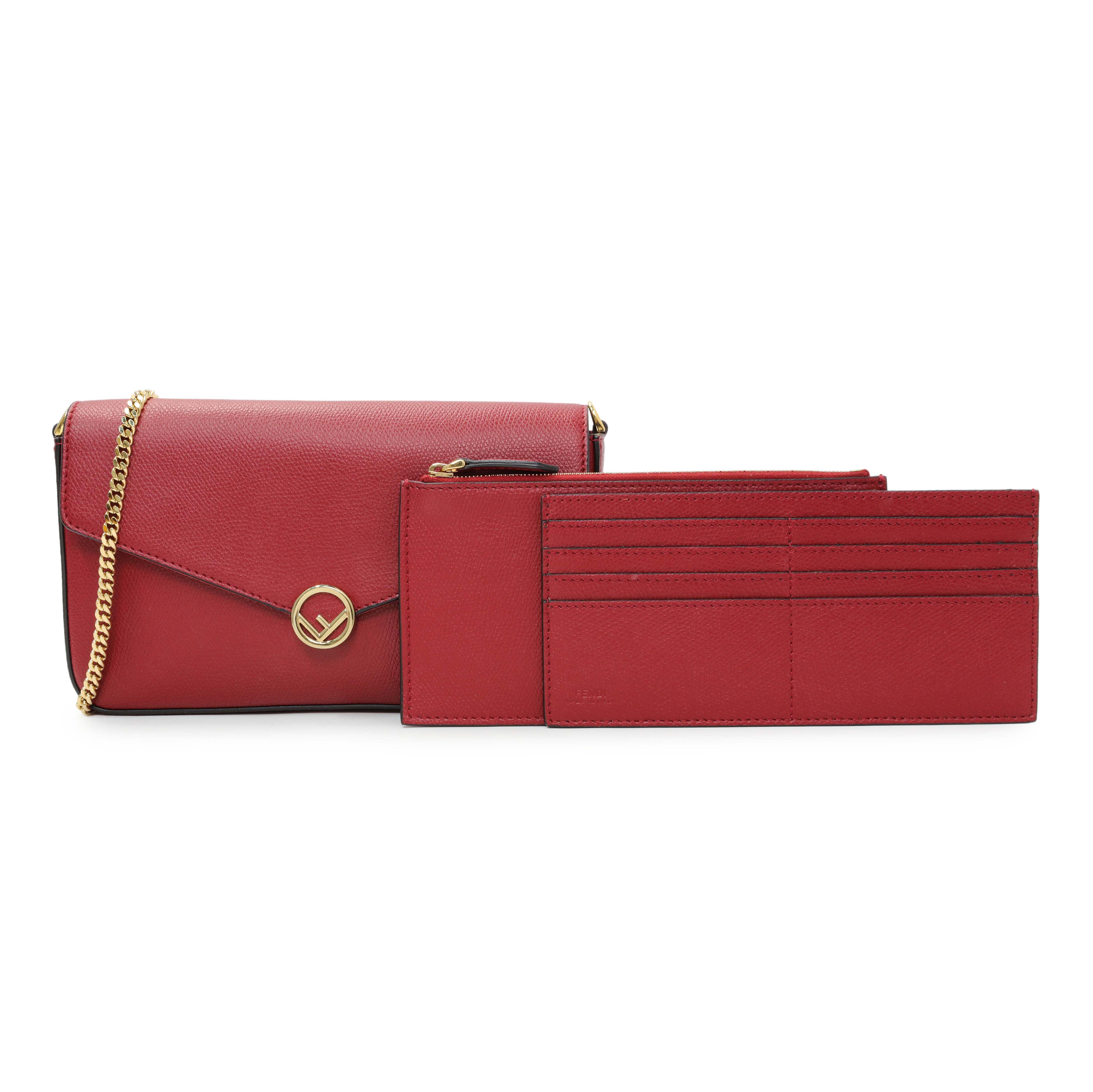 Fendi Red Vitello Cruise F is Fendi Wallet on Chain