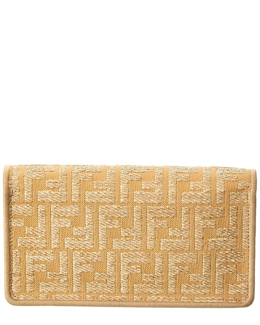 Fendi Baguette Ff Jacquard Raffia & Leather Wallet On Chain
